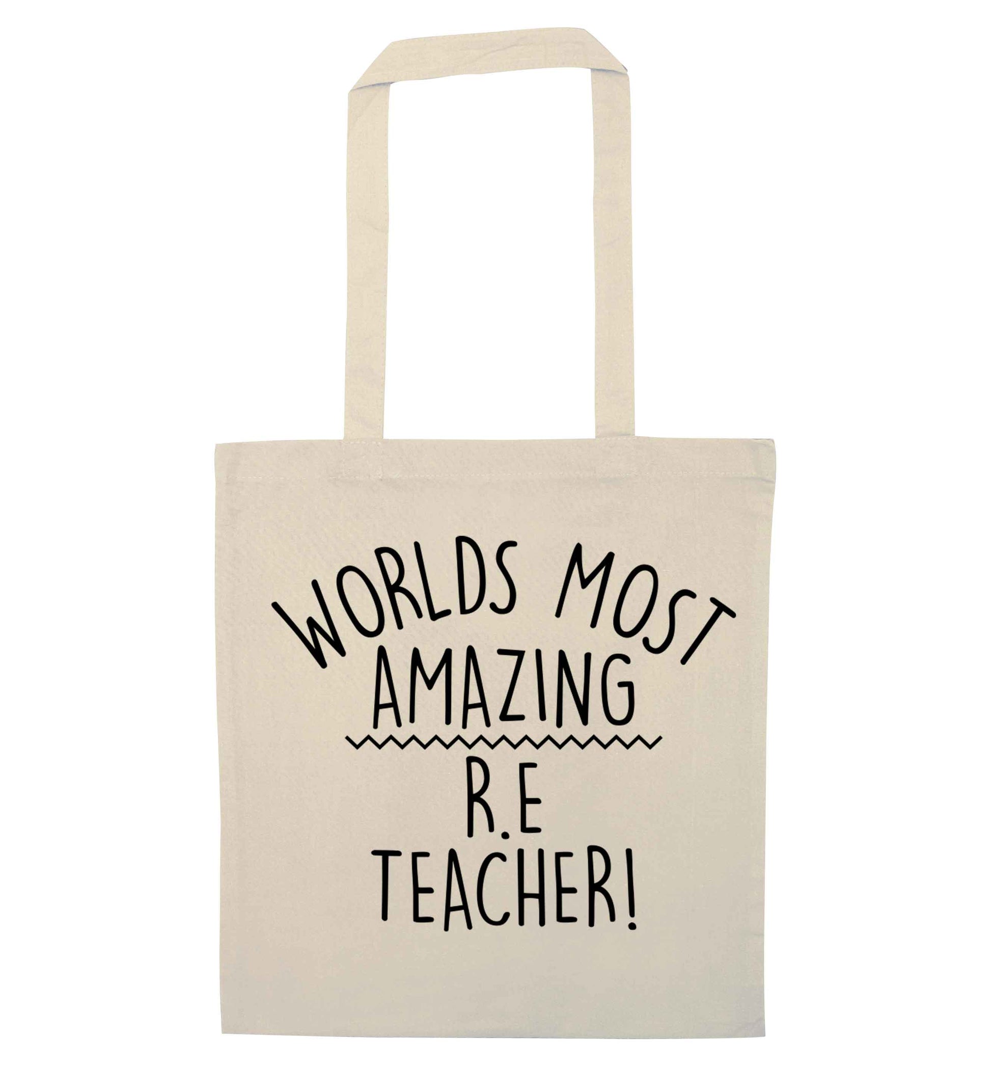 Worlds most amazing R.E teacher natural tote bag