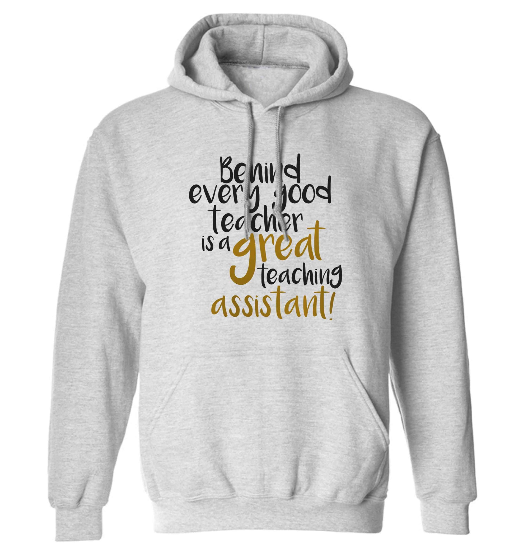 Behind every good teacher is a great teaching assistant adults unisex grey hoodie 2XL