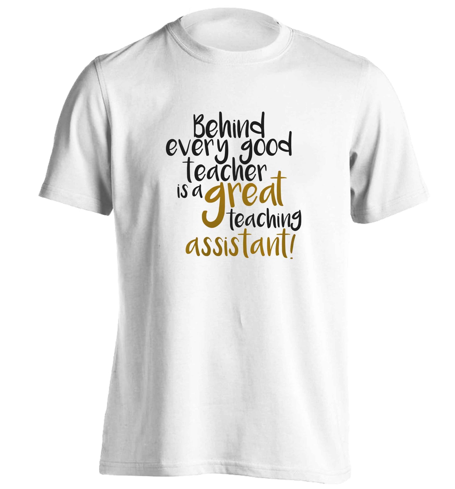 Behind every good teacher is a great teaching assistant adults unisex white Tshirt 2XL