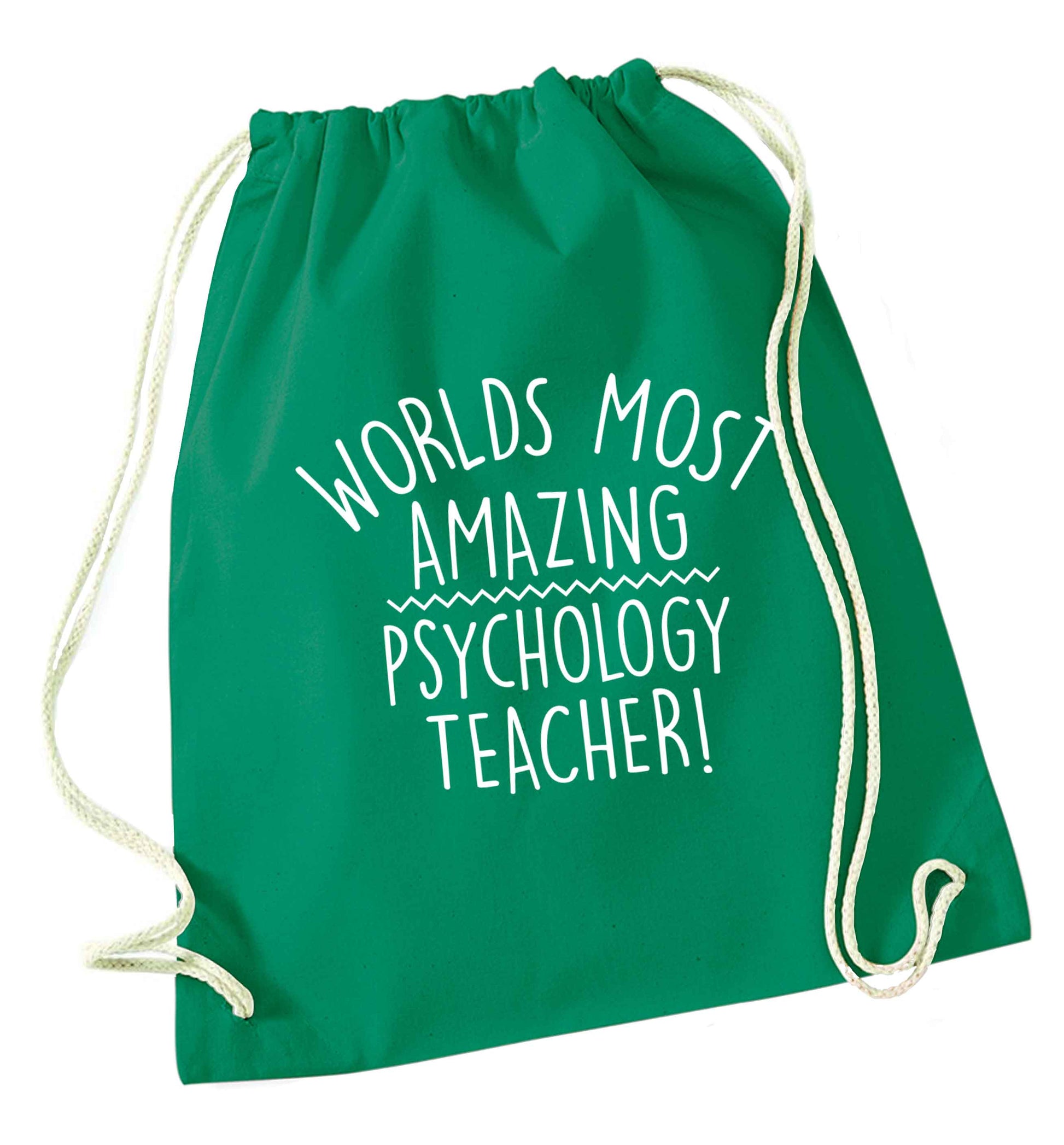 Worlds most amazing psychology teacher green drawstring bag