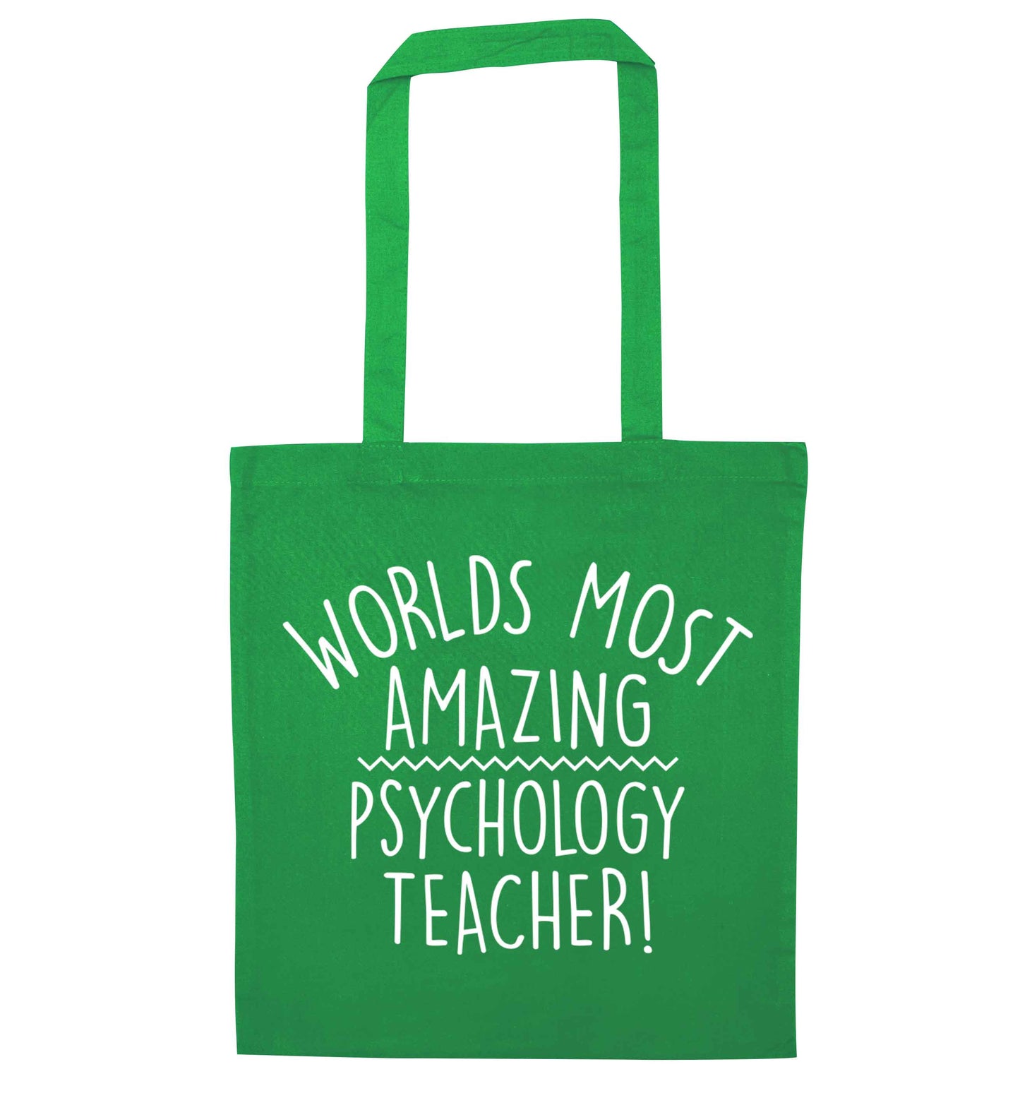 Worlds most amazing psychology teacher green tote bag