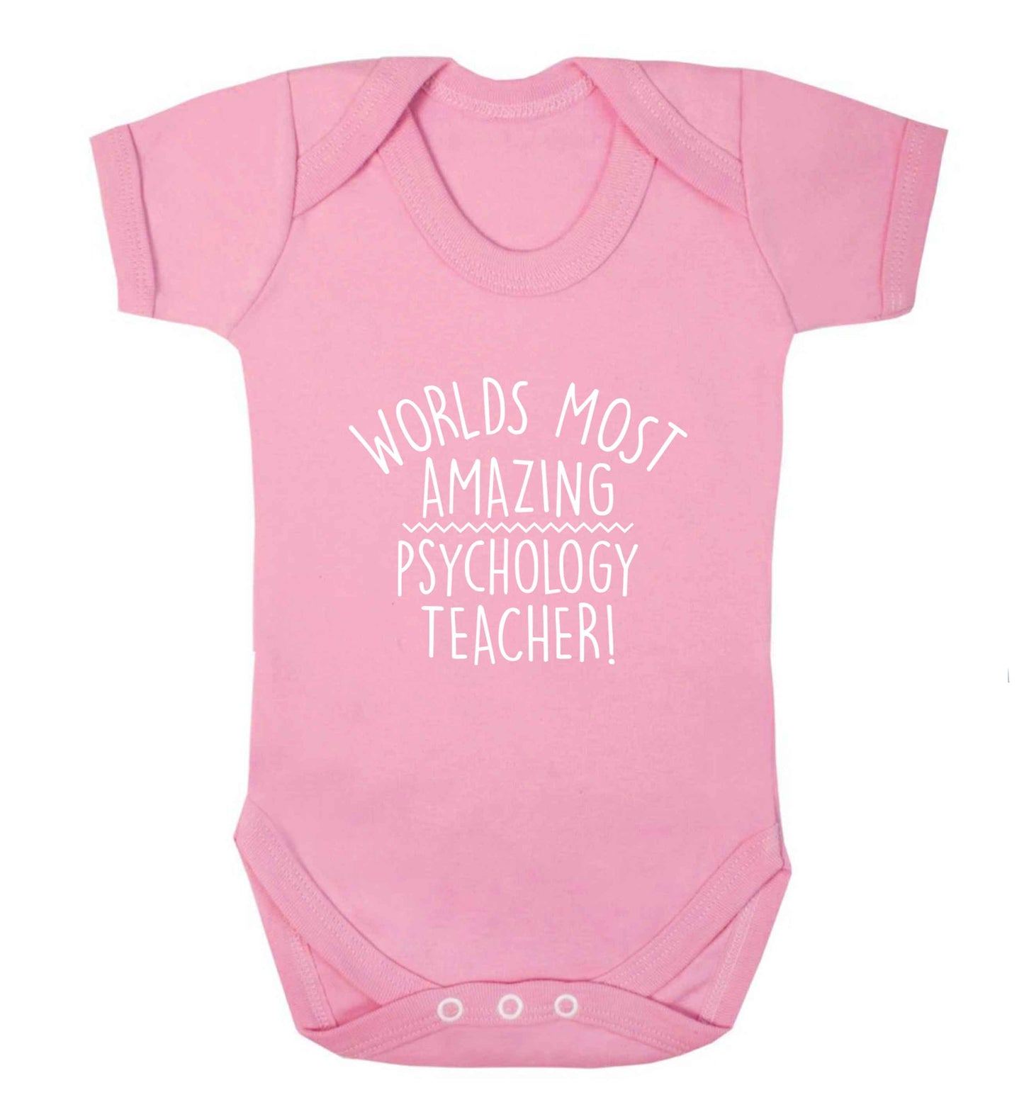 Worlds most amazing psychology teacher baby vest pale pink 18-24 months