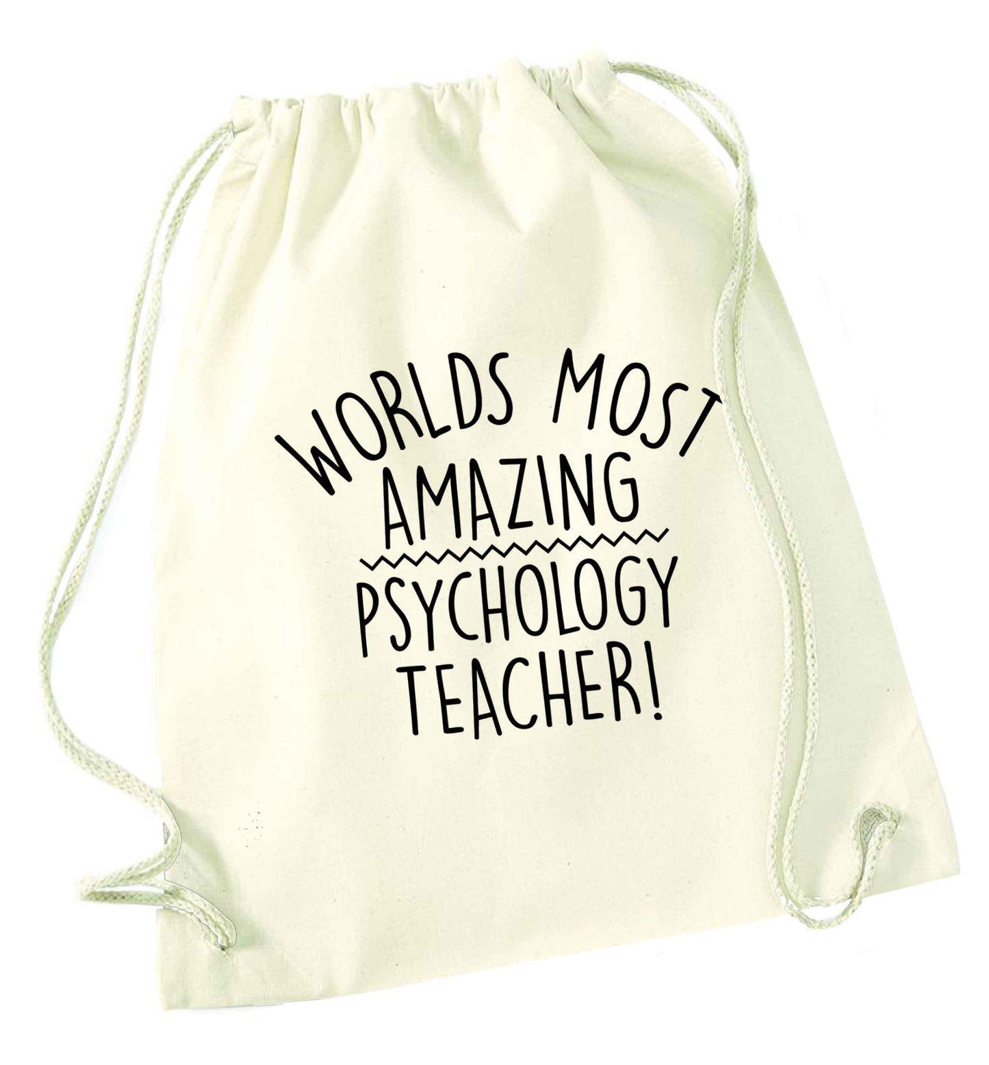 Worlds most amazing psychology teacher natural drawstring bag