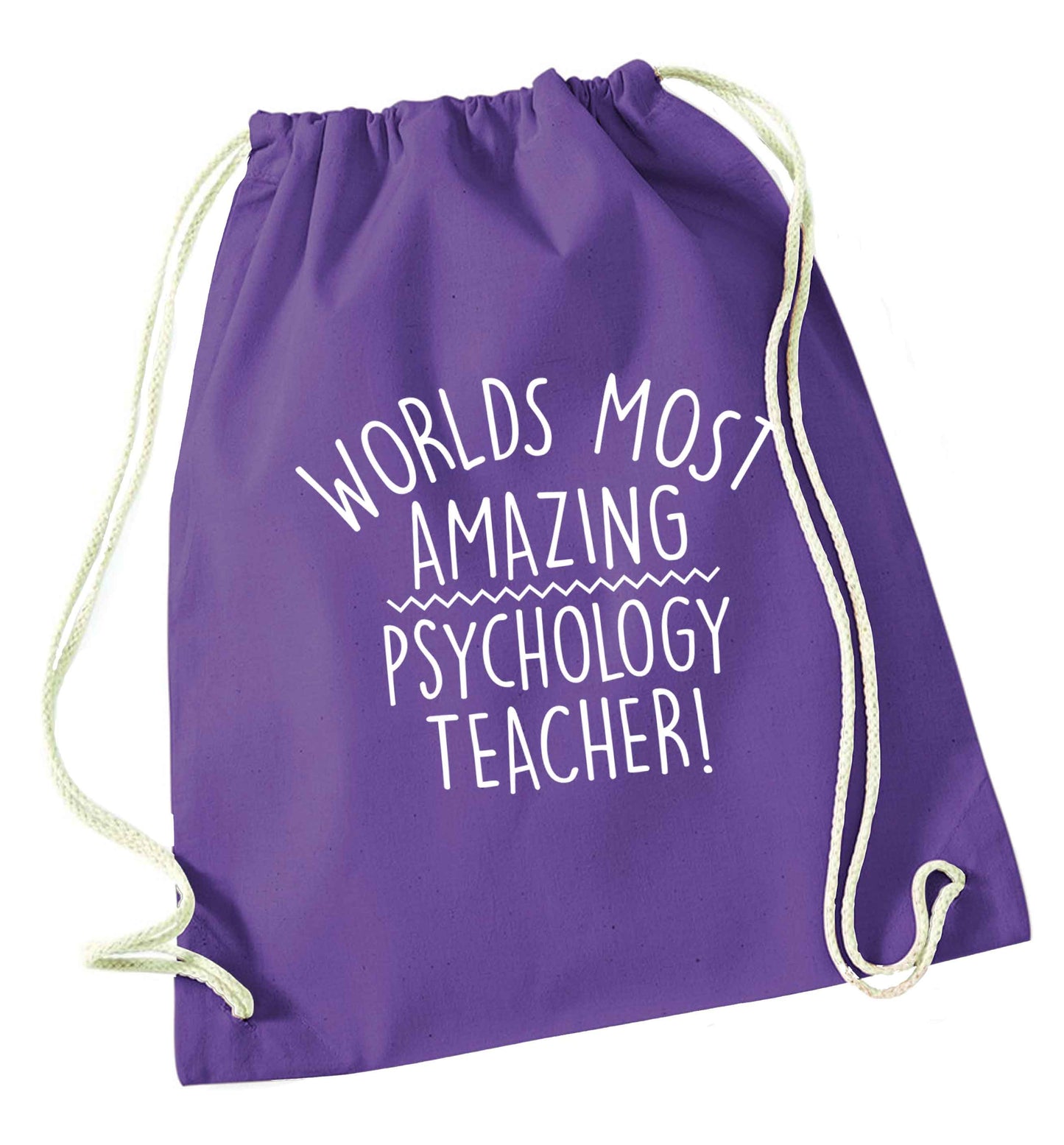 Worlds most amazing psychology teacher purple drawstring bag