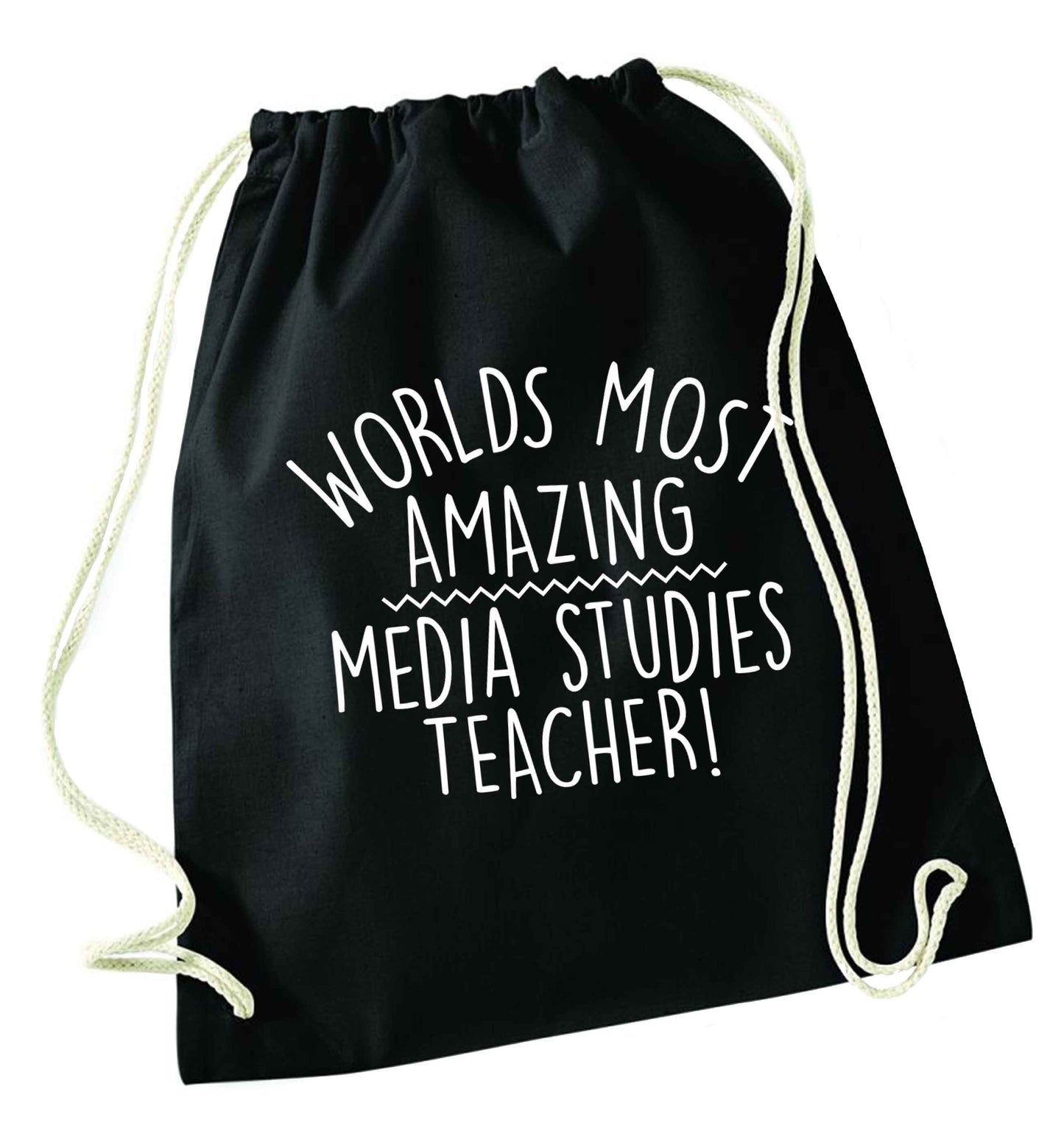 Worlds most amazing media studies teacher black drawstring bag