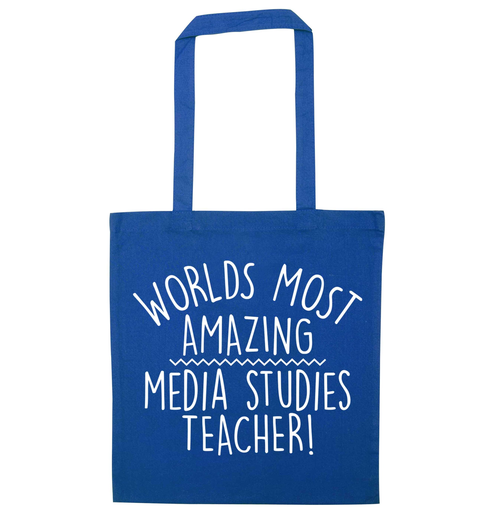 Worlds most amazing media studies teacher blue tote bag