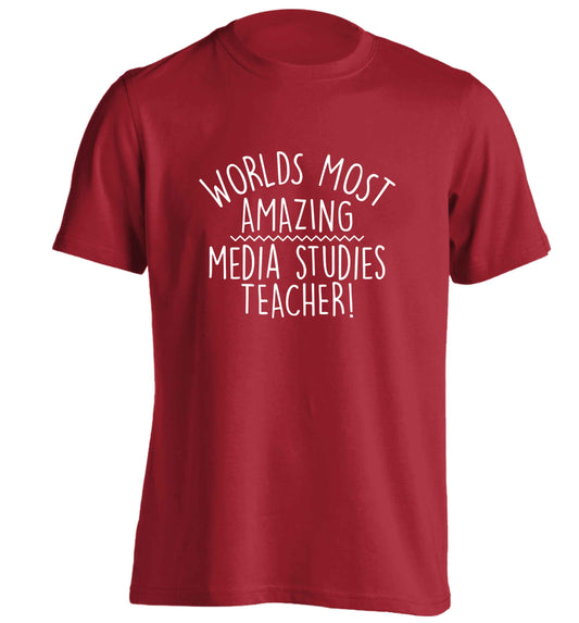 Worlds most amazing media studies teacher adults unisex red Tshirt 2XL