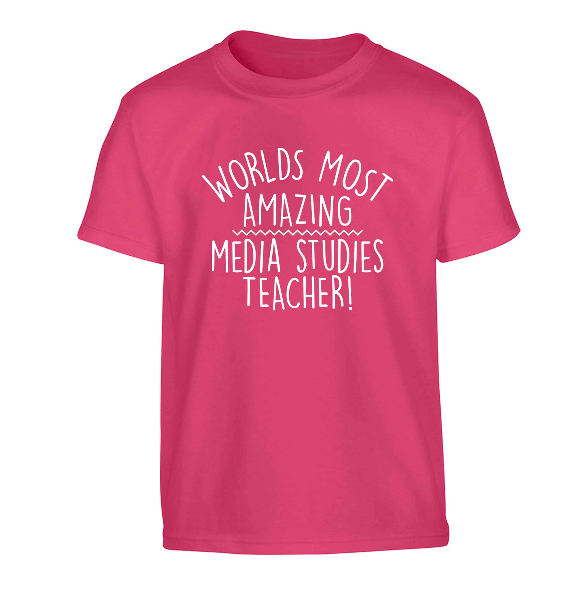 Worlds most amazing media studies teacher Children's pink Tshirt 12-13 Years