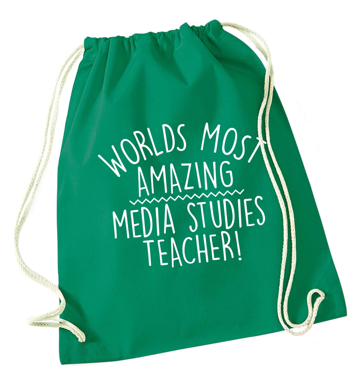 Worlds most amazing media studies teacher green drawstring bag