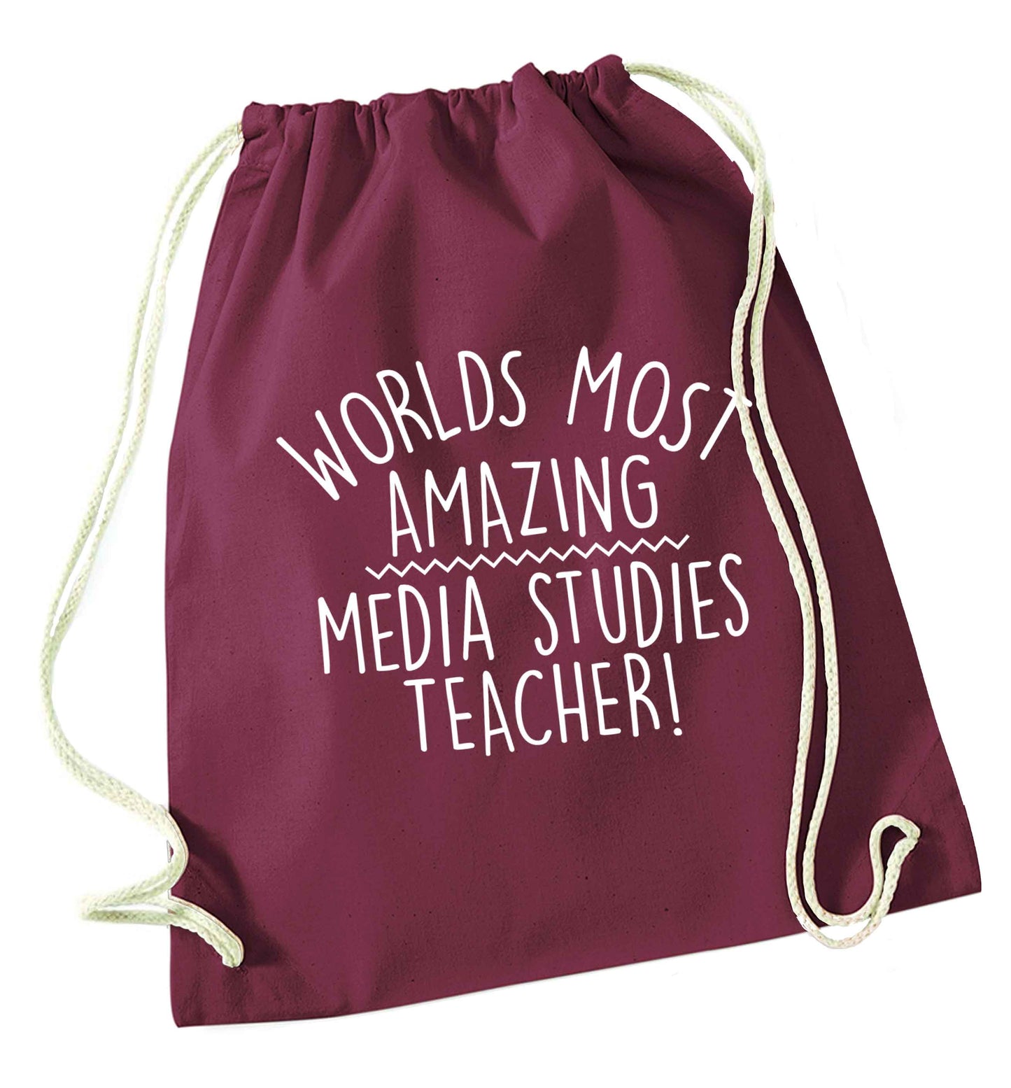 Worlds most amazing media studies teacher maroon drawstring bag