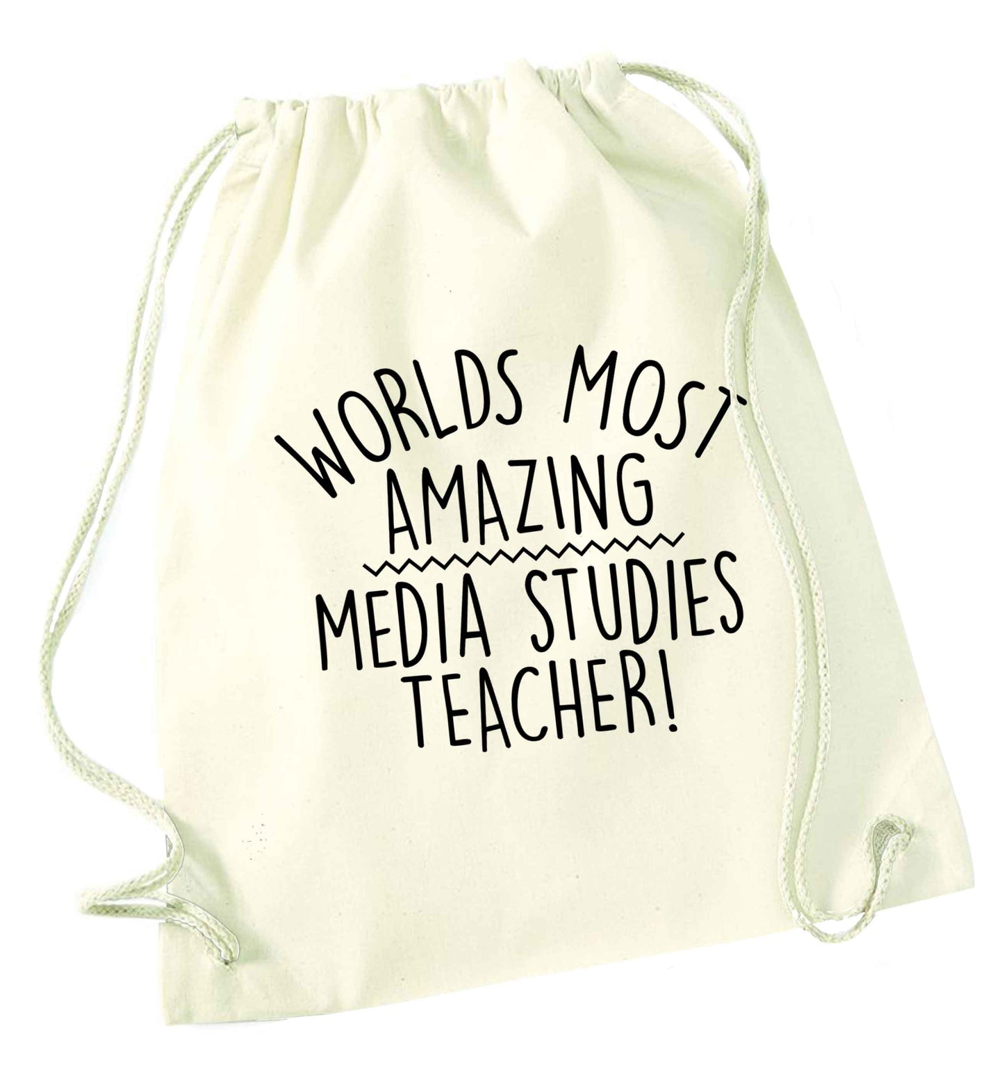 Worlds most amazing media studies teacher natural drawstring bag