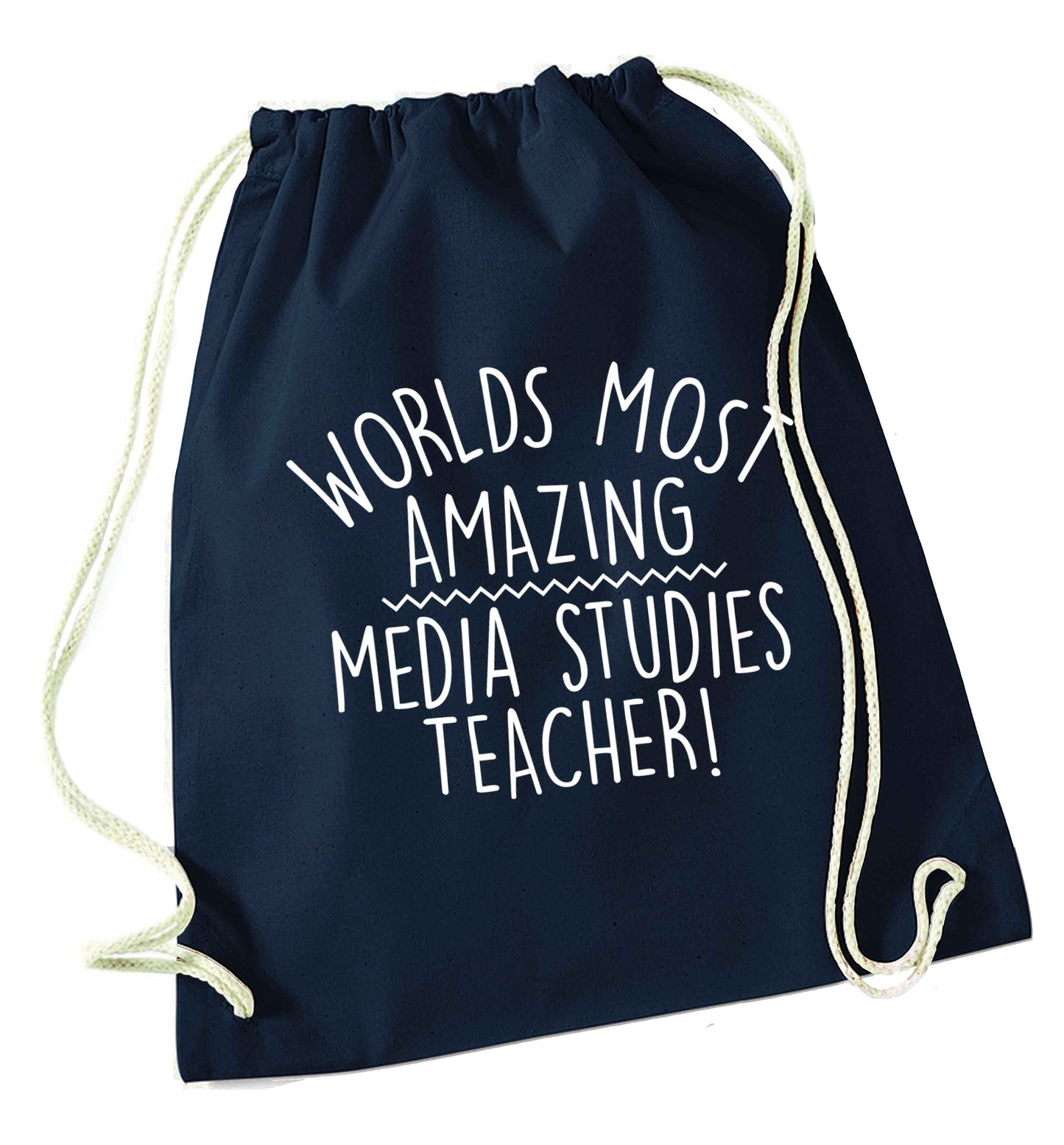 Worlds most amazing media studies teacher navy drawstring bag