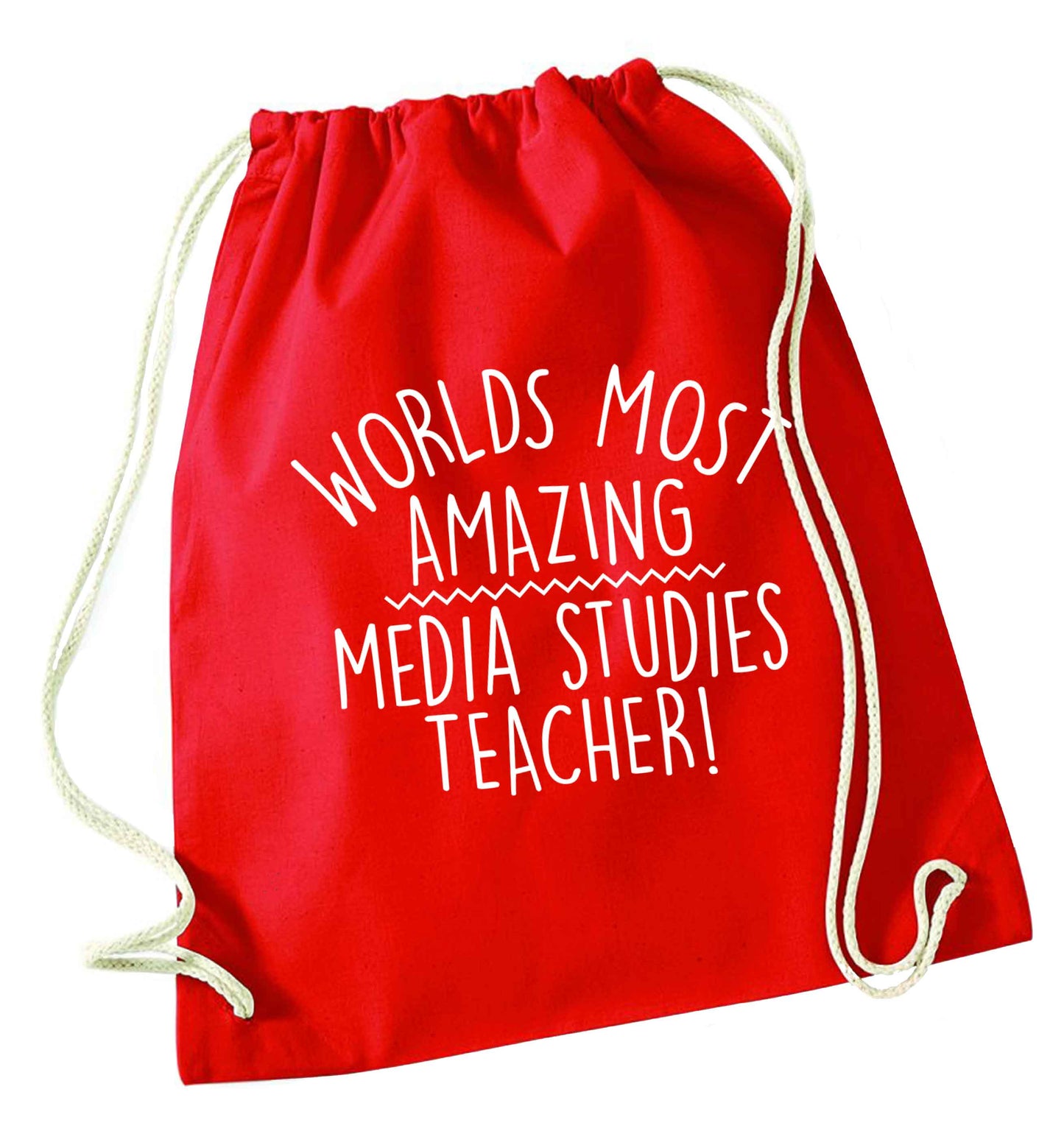 Worlds most amazing media studies teacher red drawstring bag 