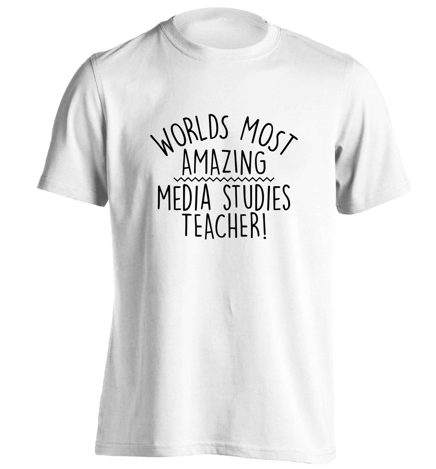 Worlds most amazing media studies teacher adults unisex white Tshirt 2XL