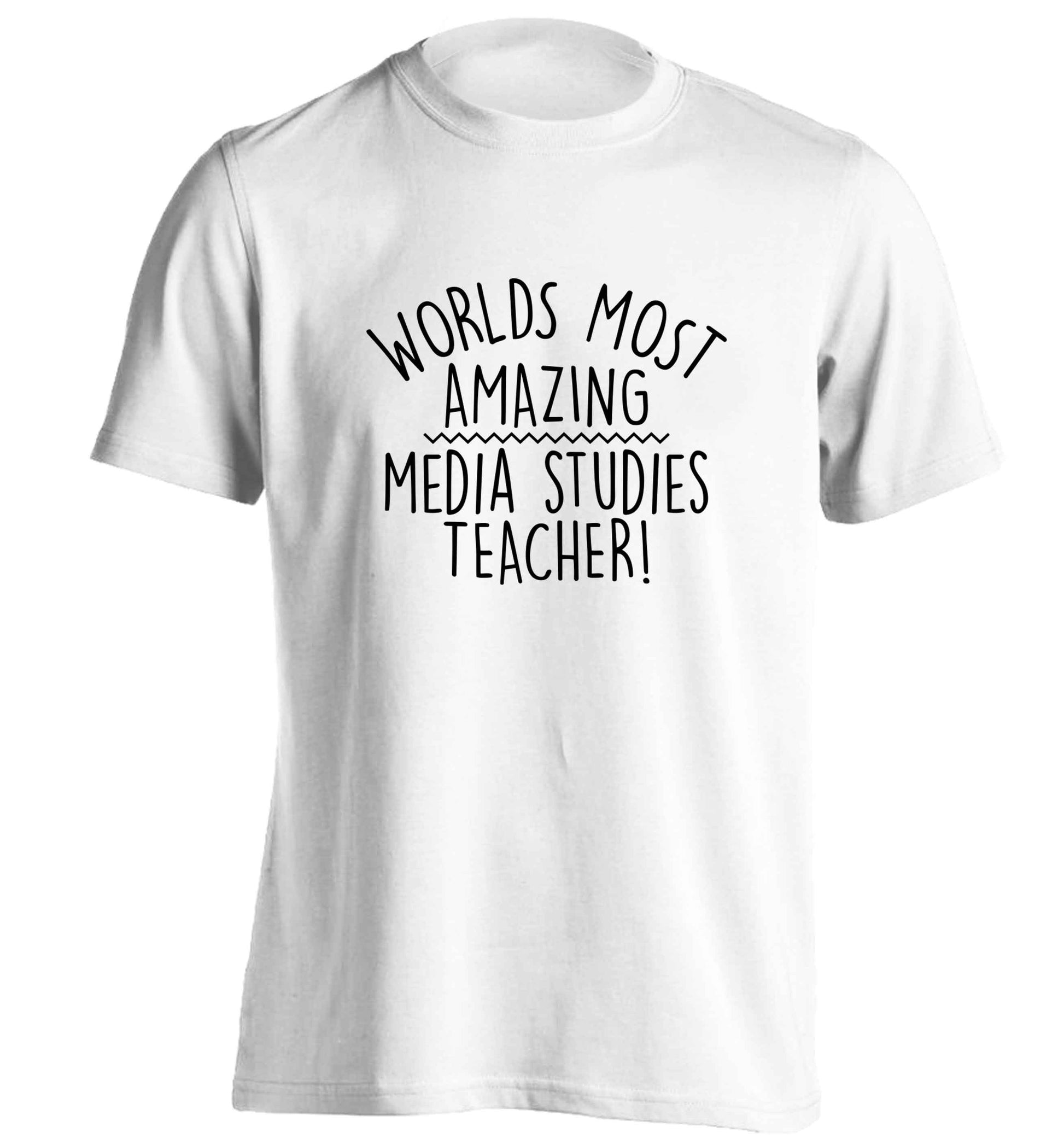 Worlds most amazing media studies teacher adults unisex white Tshirt 2XL