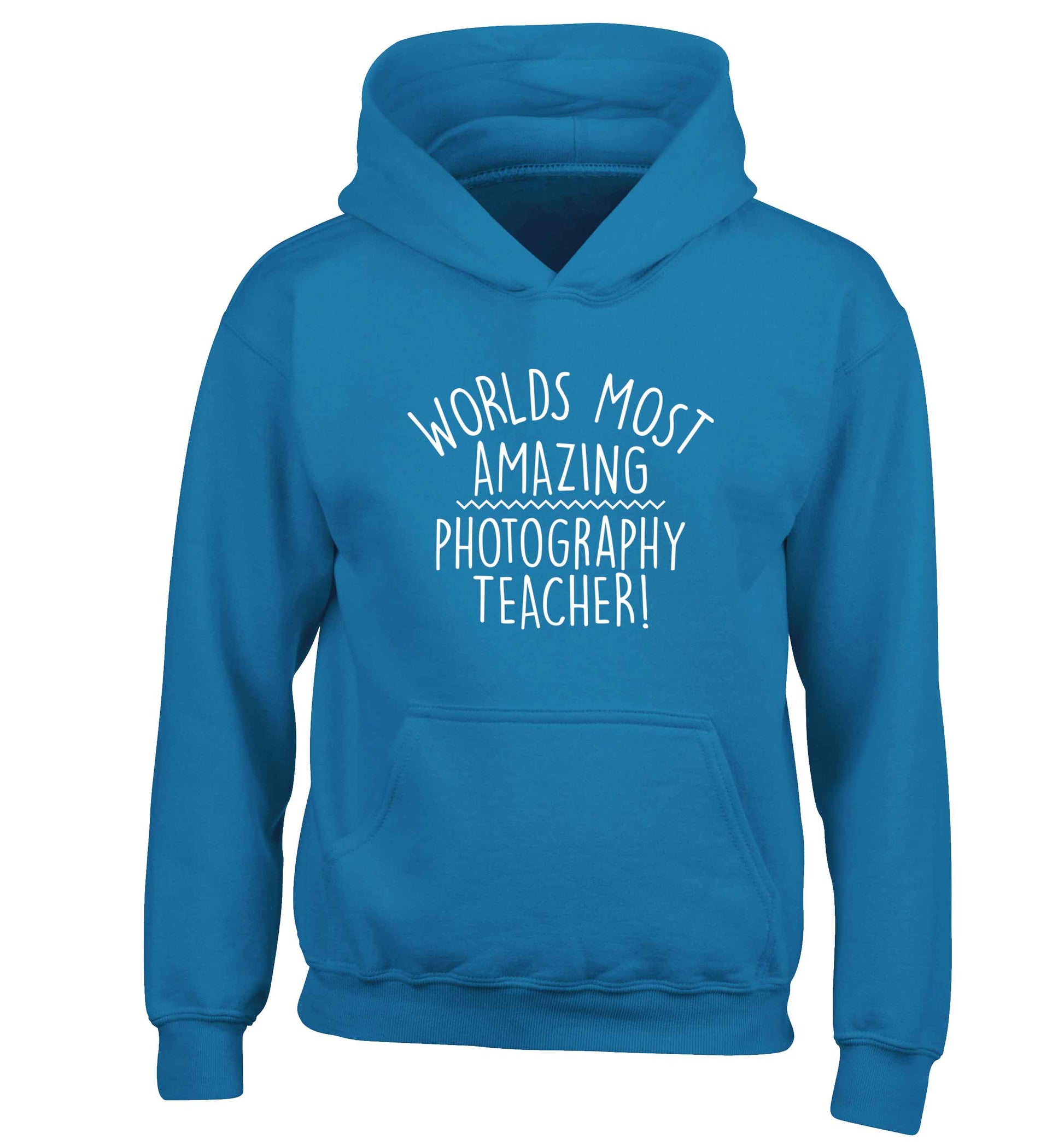 Worlds most amazing photography teacher children's blue hoodie 12-13 Years