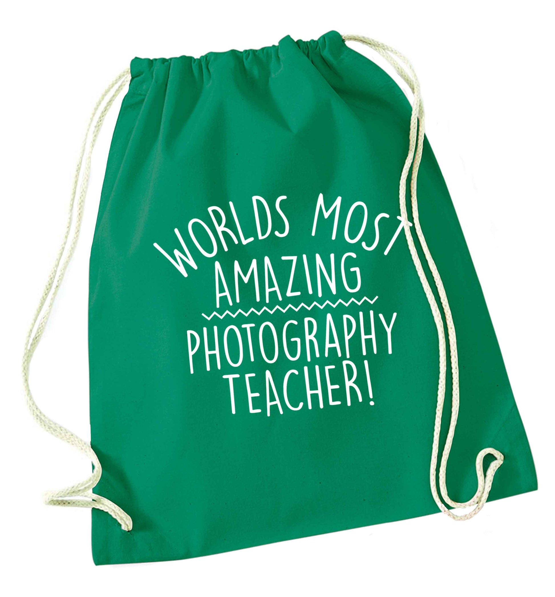 Worlds most amazing photography teacher green drawstring bag