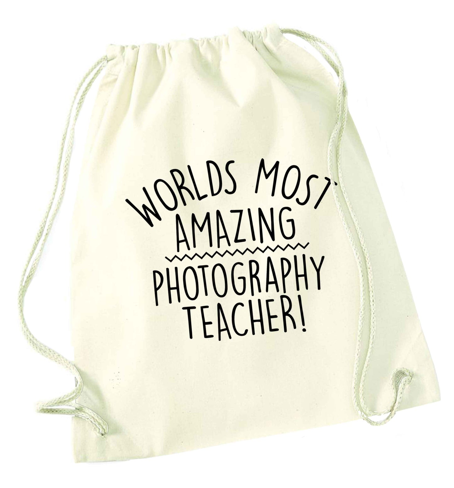 Worlds most amazing photography teacher natural drawstring bag