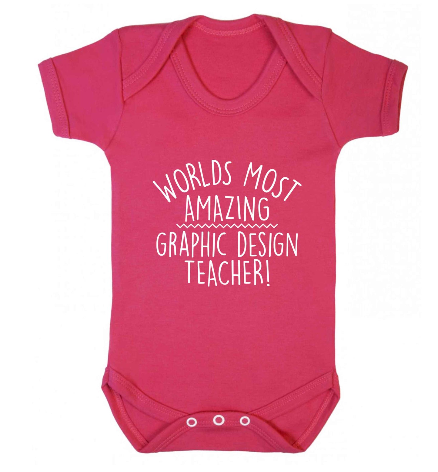 Worlds most amazing graphic design teacher baby vest dark pink 18-24 months