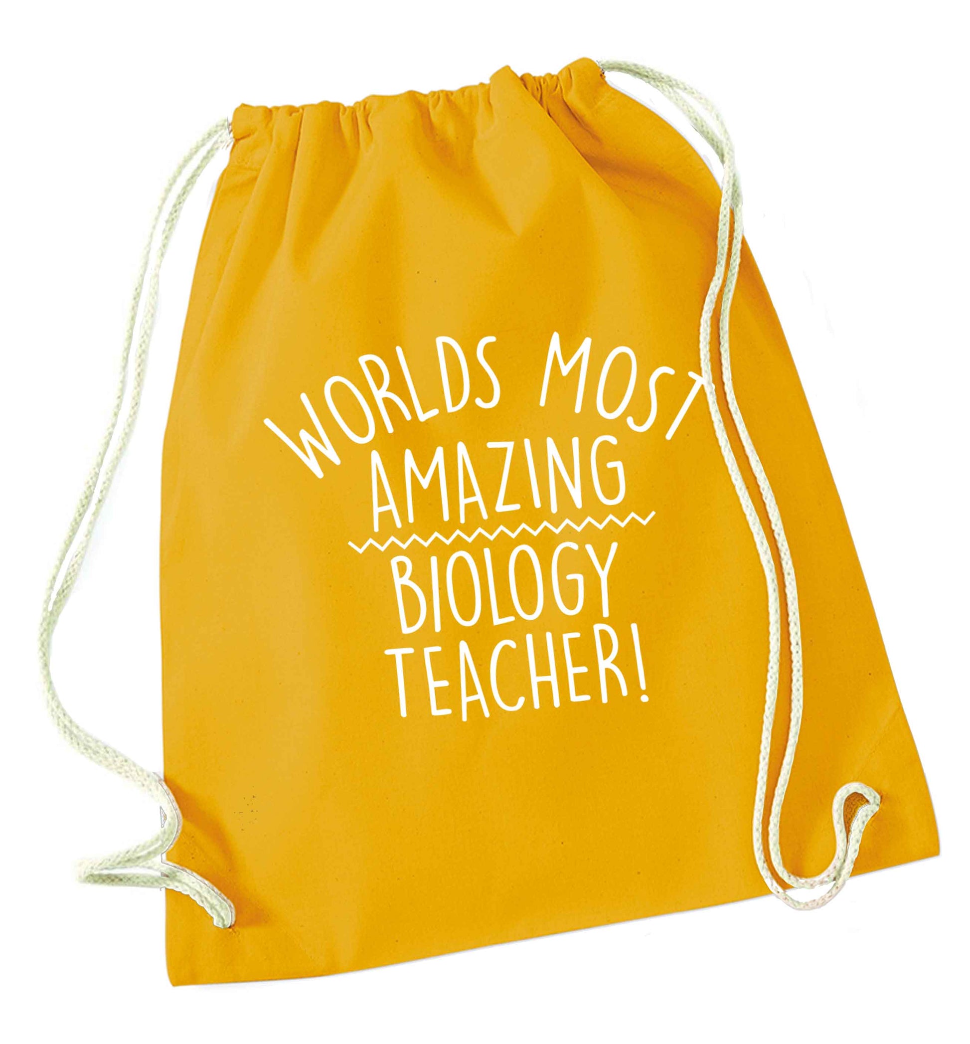 Worlds most amazing biology teacher mustard drawstring bag