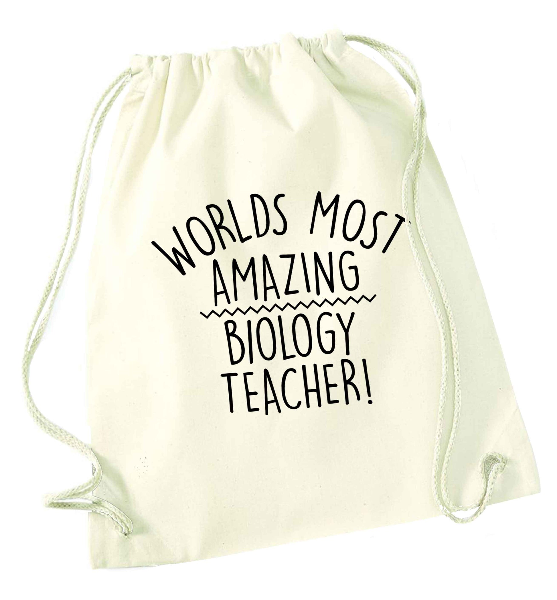 Worlds most amazing biology teacher natural drawstring bag