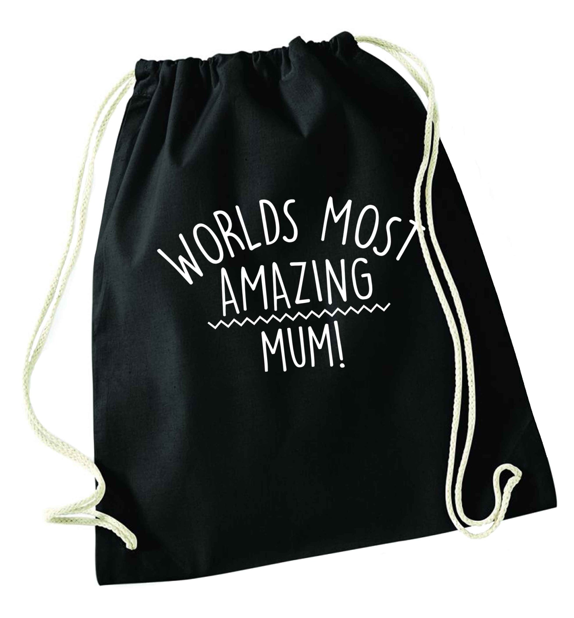 Worlds most amazing mum black drawstring bag
