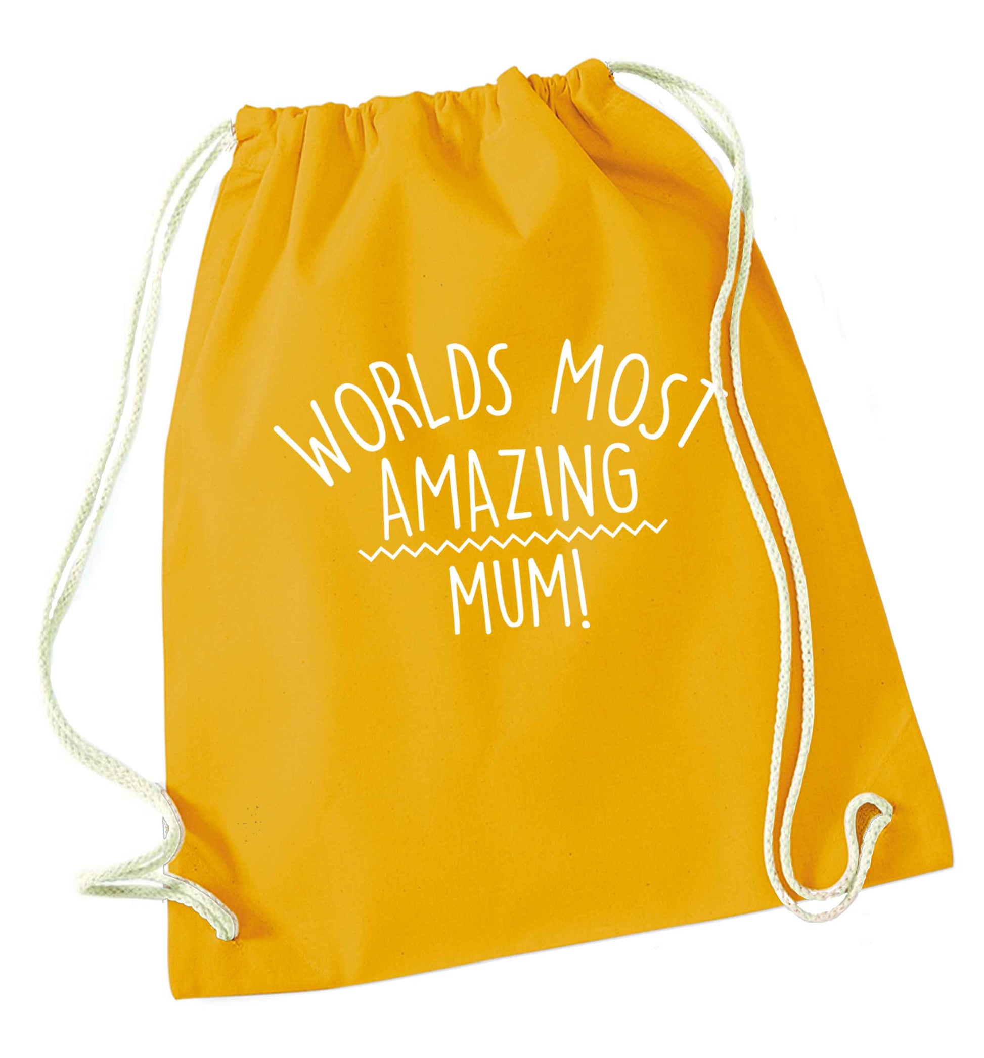 Worlds most amazing mum mustard drawstring bag