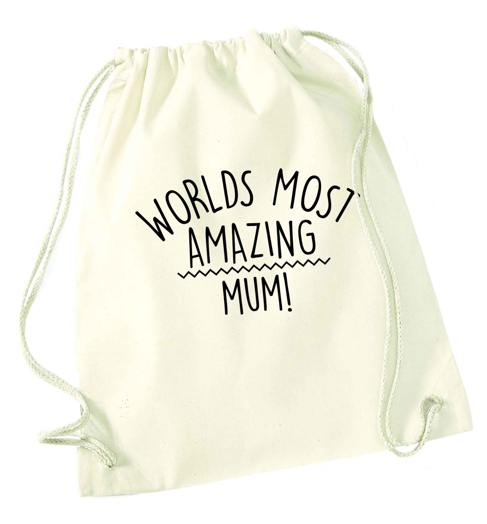 Worlds most amazing mum natural drawstring bag