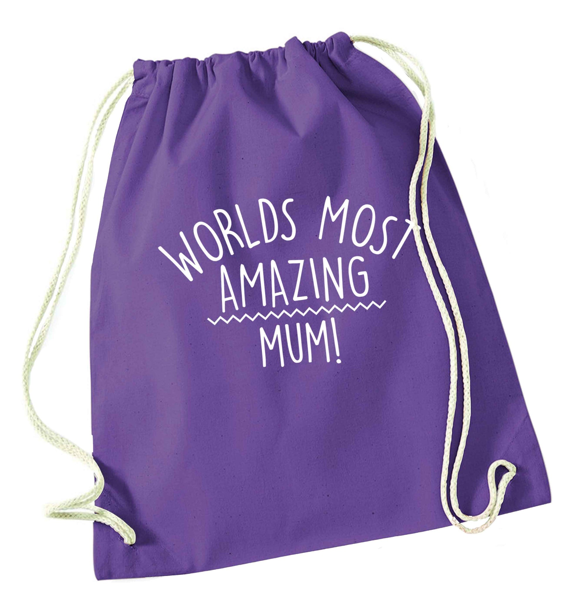 Worlds most amazing mum purple drawstring bag