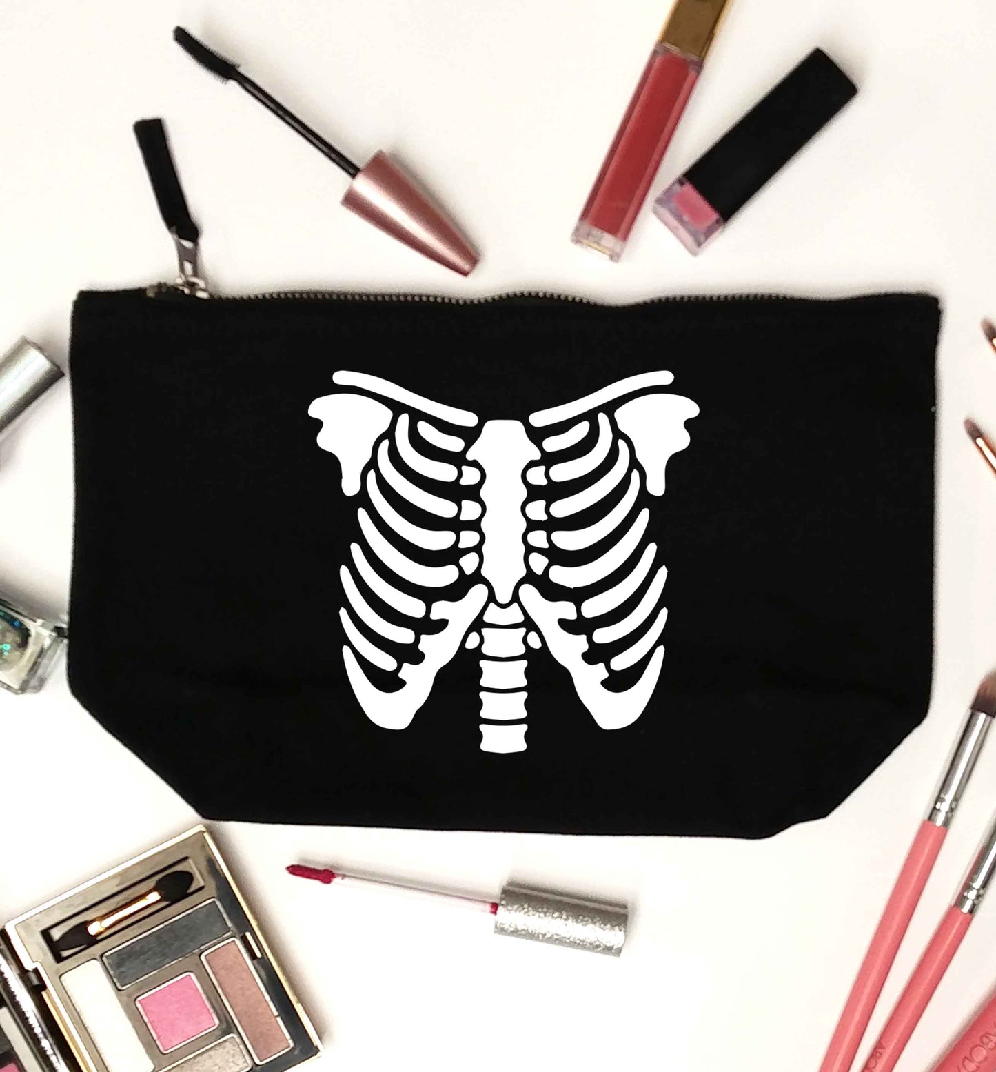 Skeleton ribcage black makeup bag