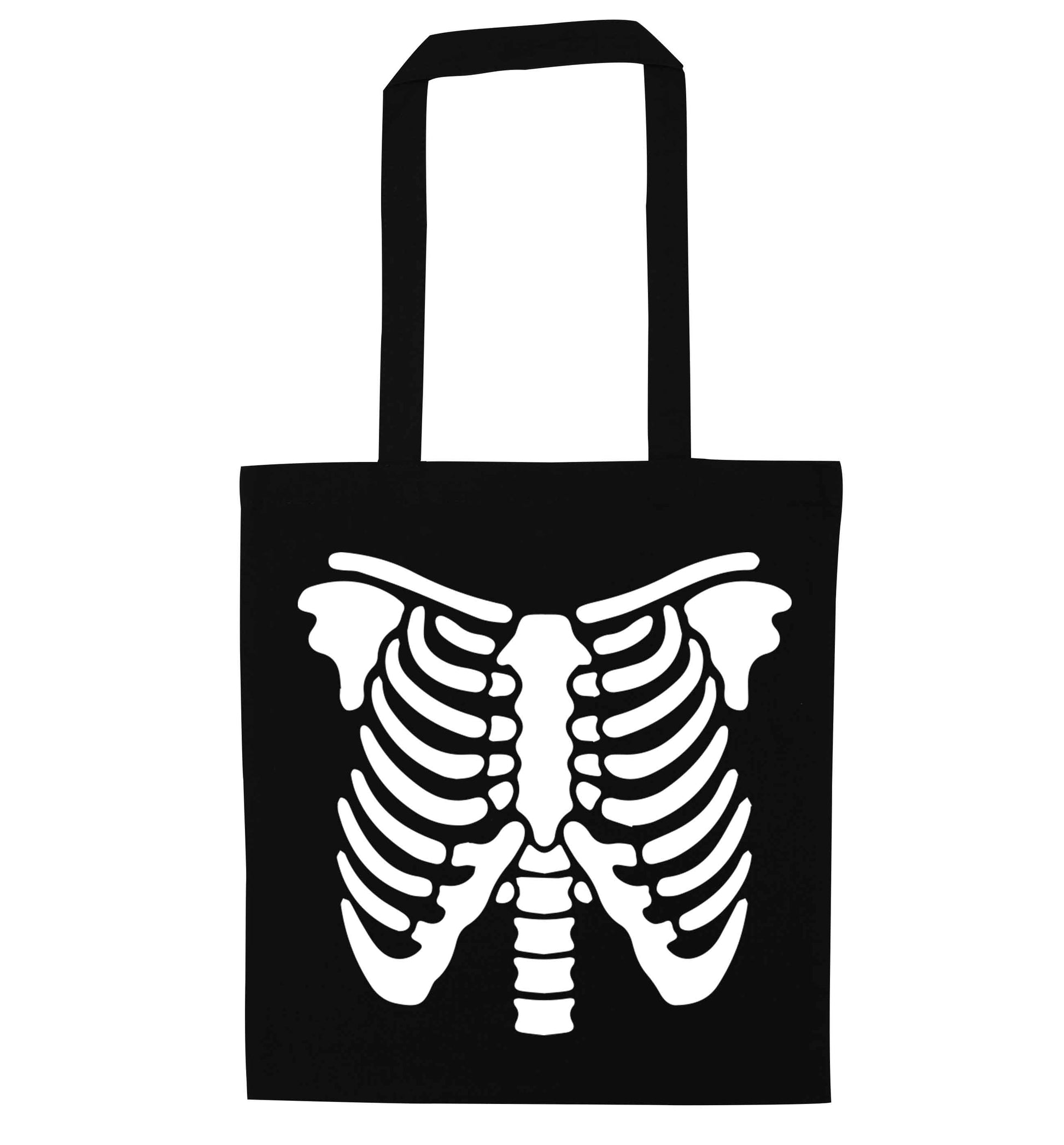 Skeleton ribcage black tote bag