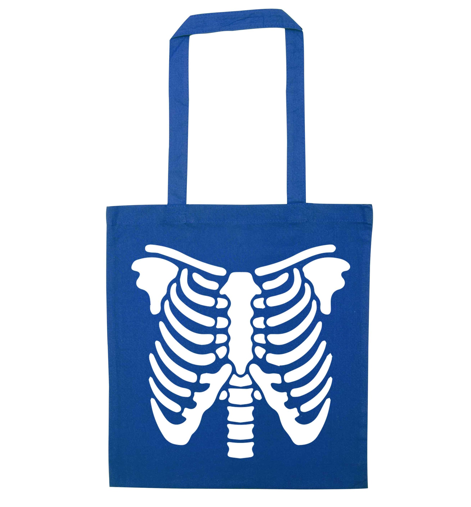 Skeleton ribcage blue tote bag