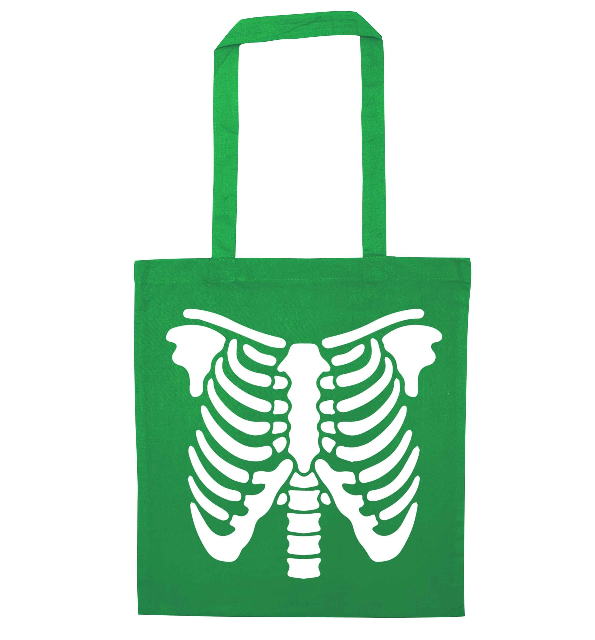Skeleton ribcage green tote bag