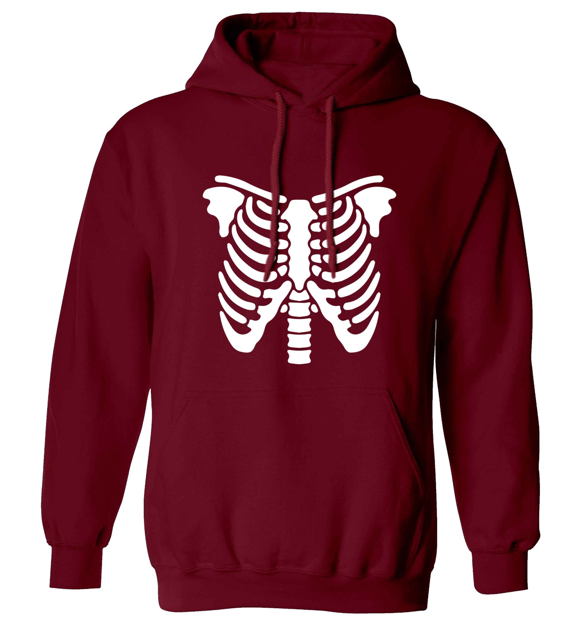 Skeleton ribcage adults unisex maroon hoodie 2XL