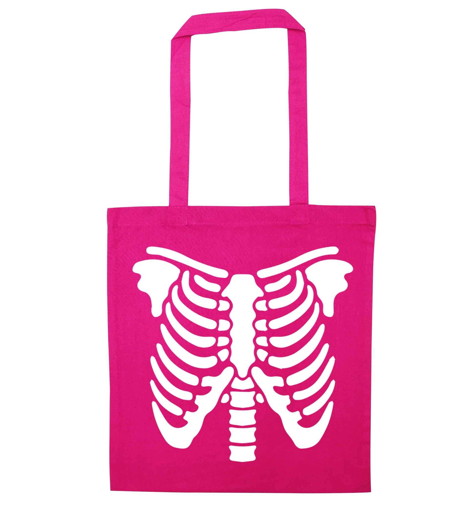 Skeleton ribcage pink tote bag