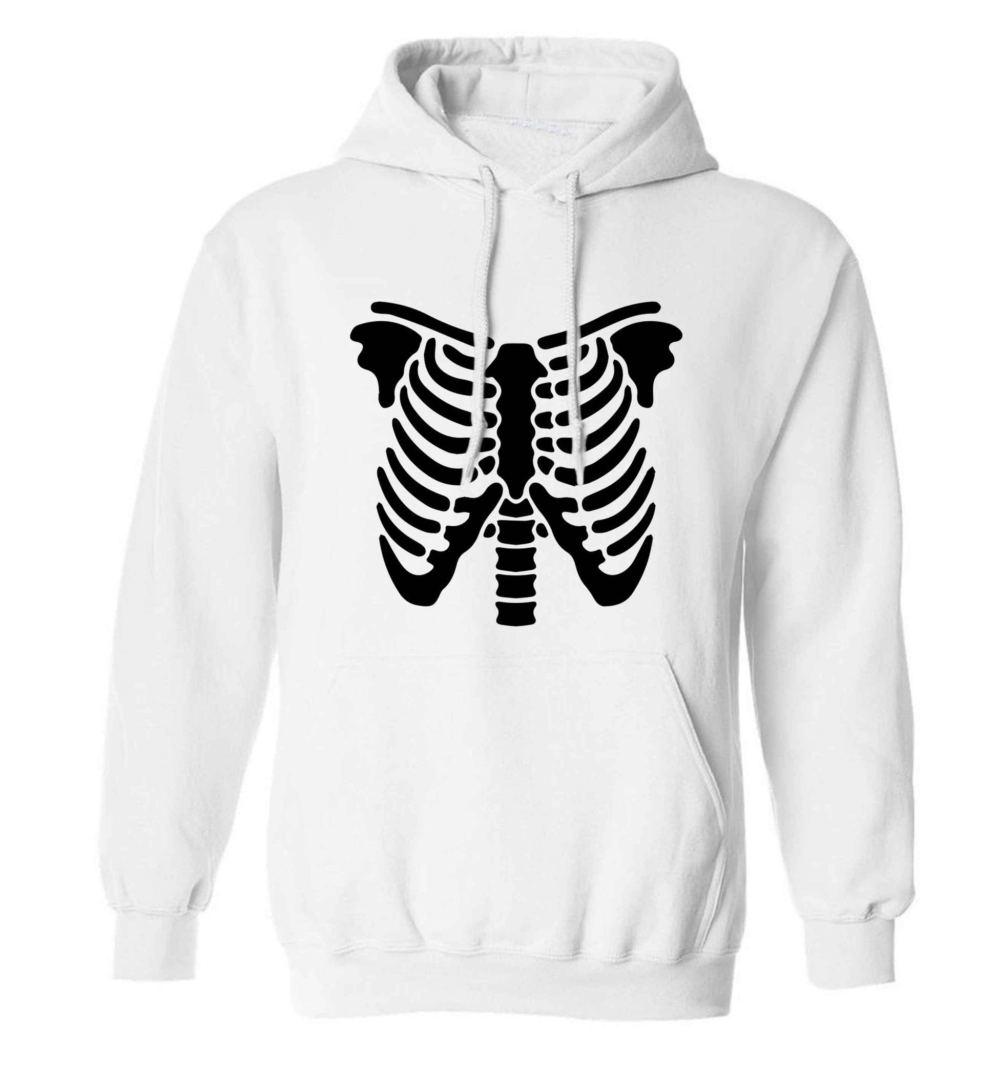 Skeleton ribcage adults unisex white hoodie 2XL