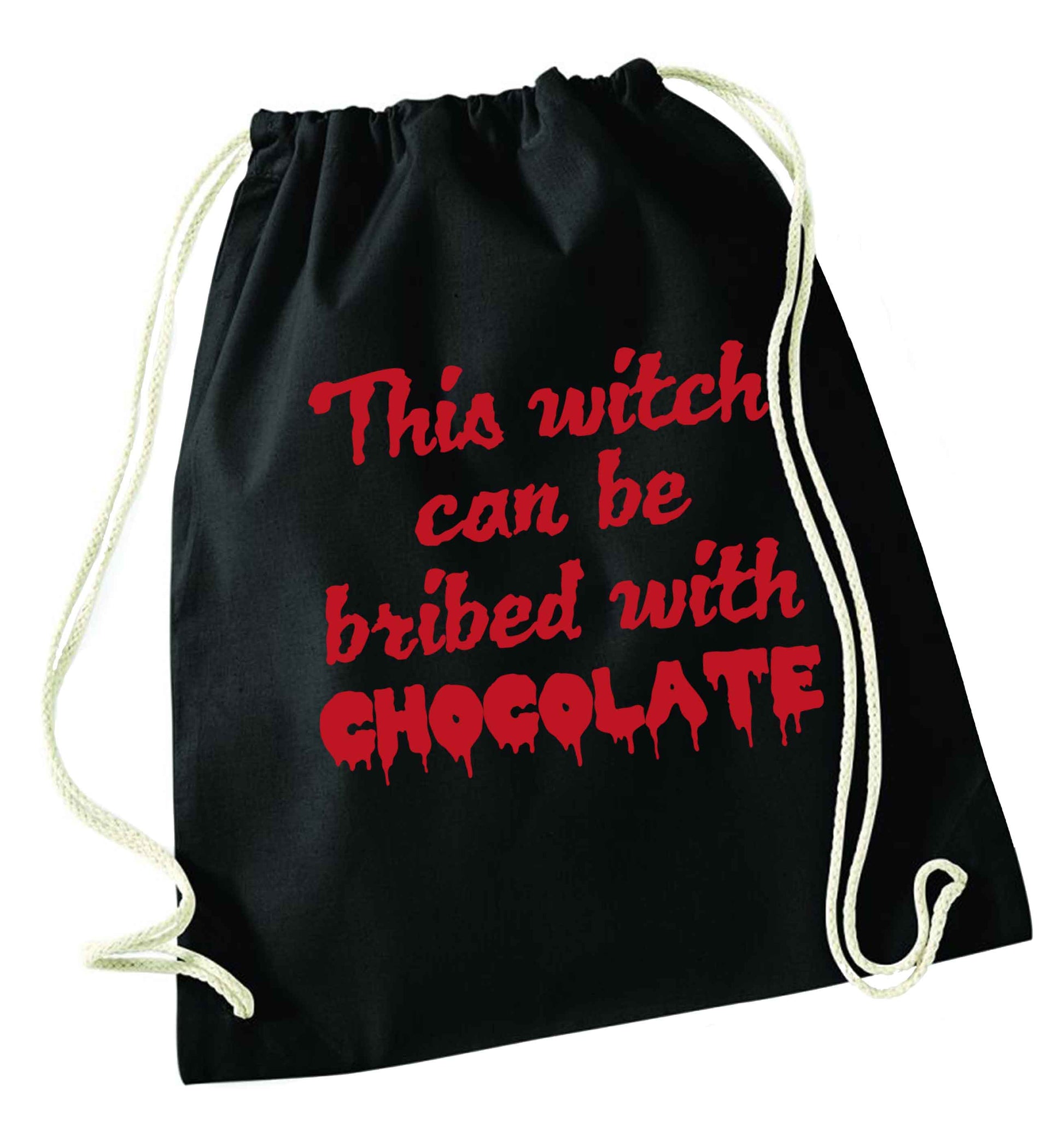 This witch can be bribed with chocolate black drawstring bag