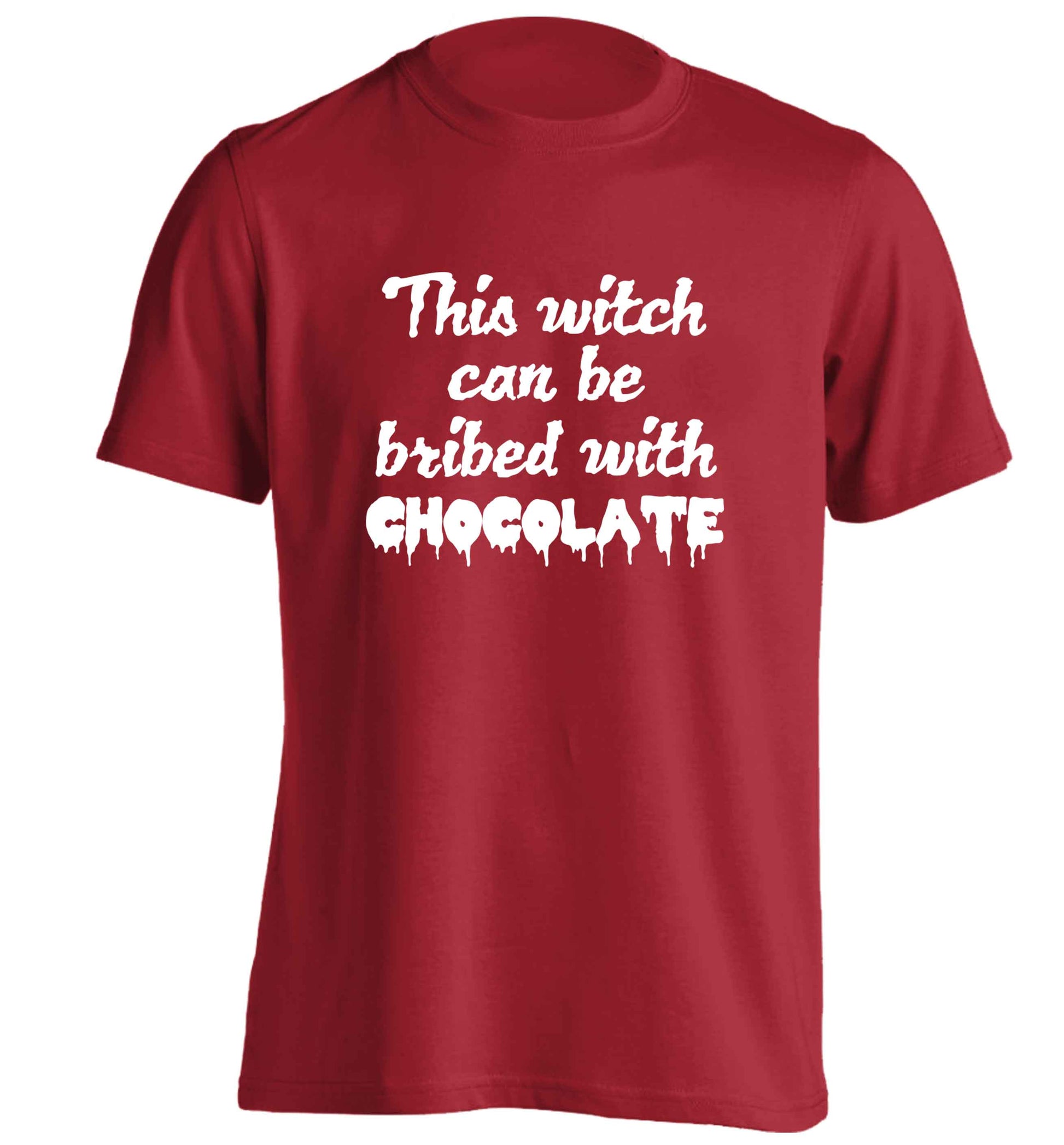 This witch can be bribed with chocolate adults unisex red Tshirt 2XL