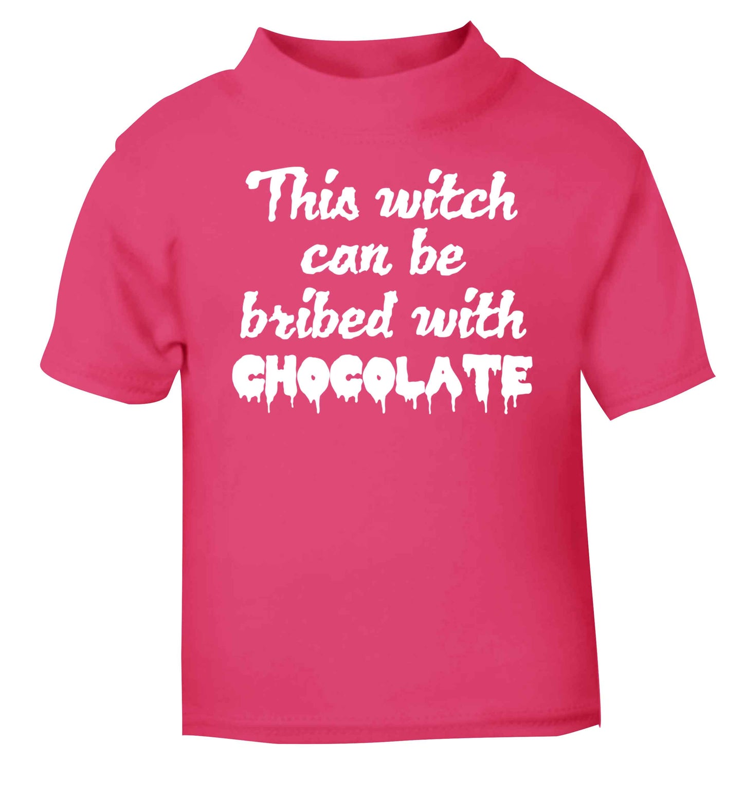 This witch can be bribed with chocolate pink baby toddler Tshirt 2 Years