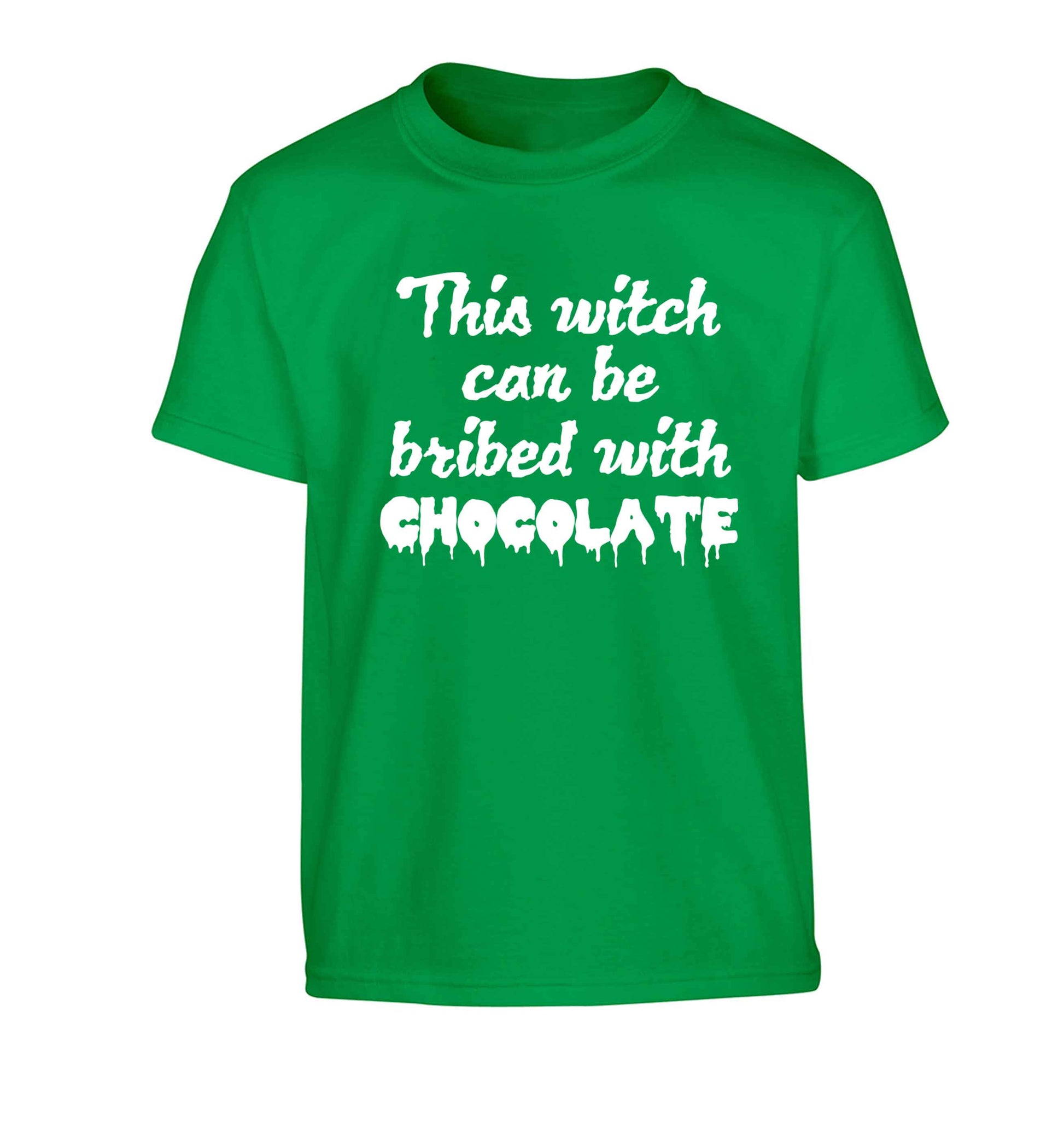 This witch can be bribed with chocolate Children's green Tshirt 12-13 Years