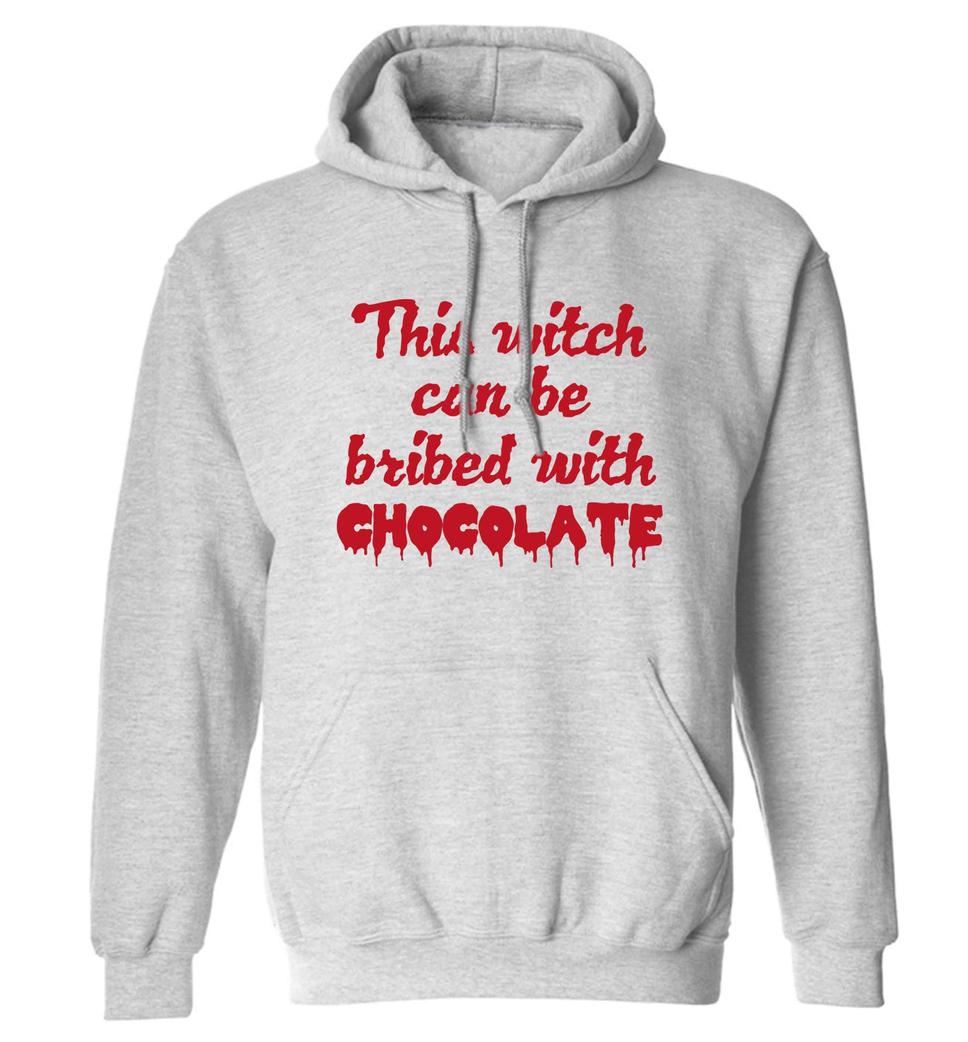 This witch can be bribed with chocolate adults unisex grey hoodie 2XL