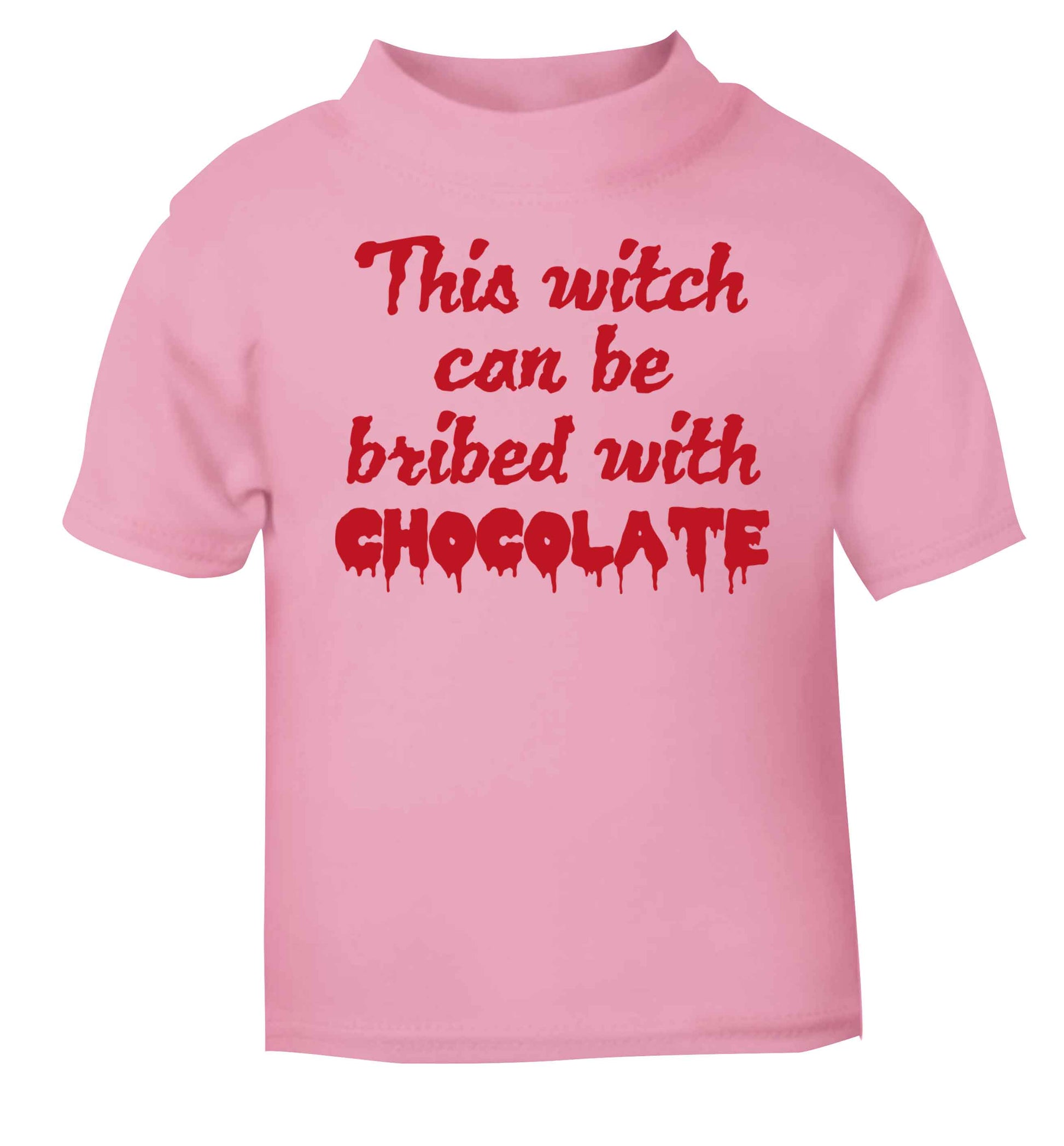 This witch can be bribed with chocolate light pink baby toddler Tshirt 2 Years