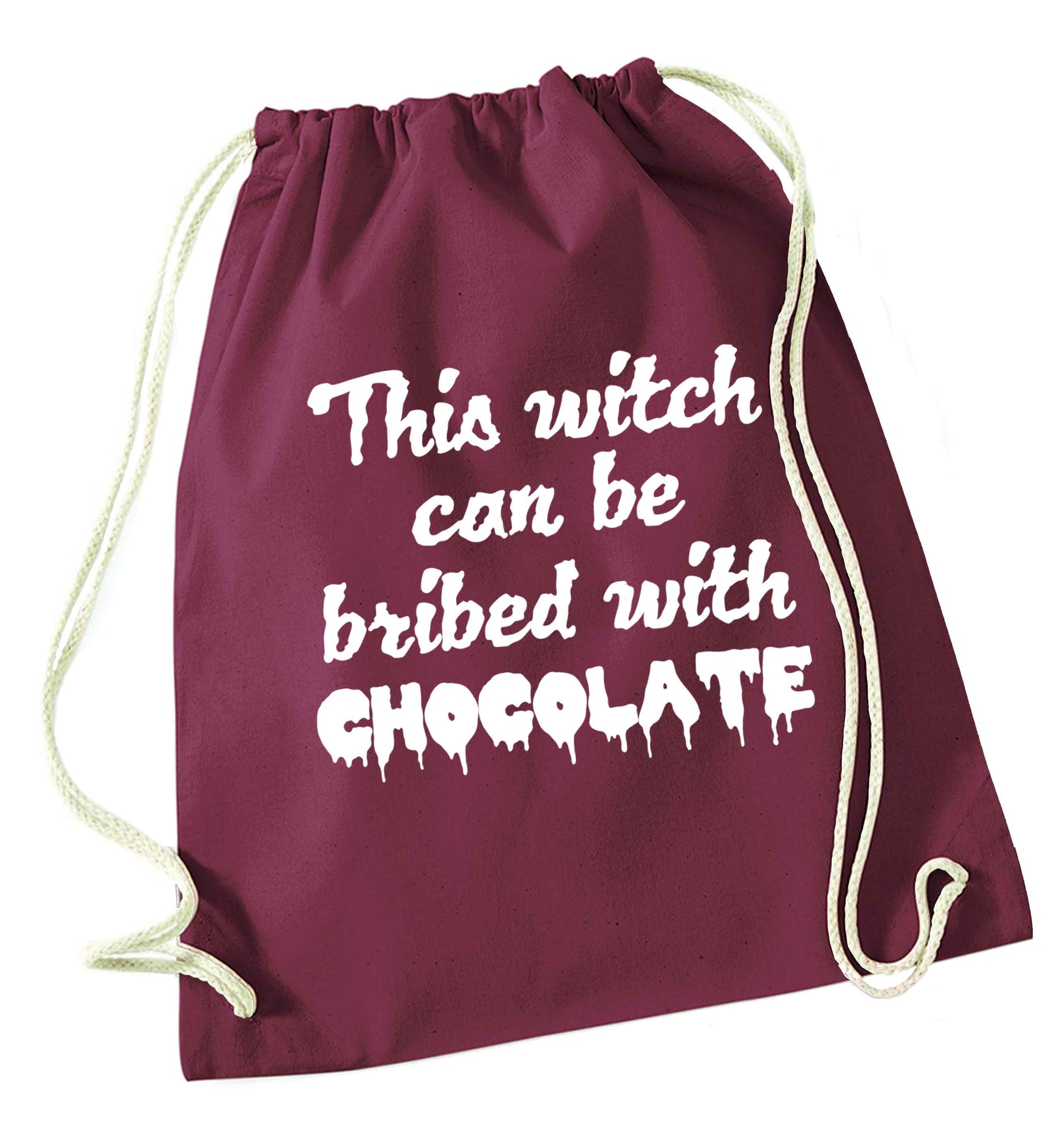 This witch can be bribed with chocolate maroon drawstring bag