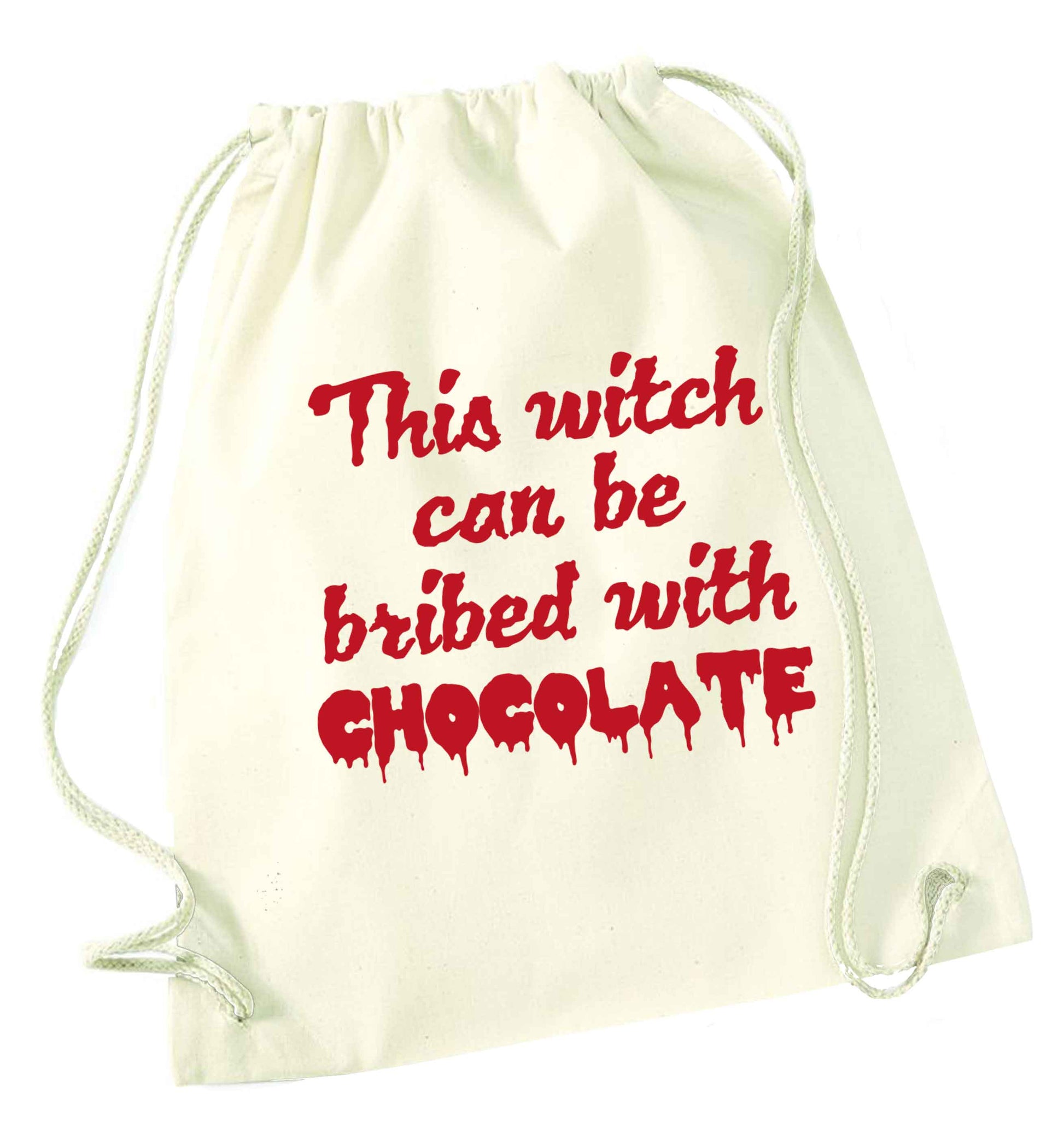 This witch can be bribed with chocolate natural drawstring bag