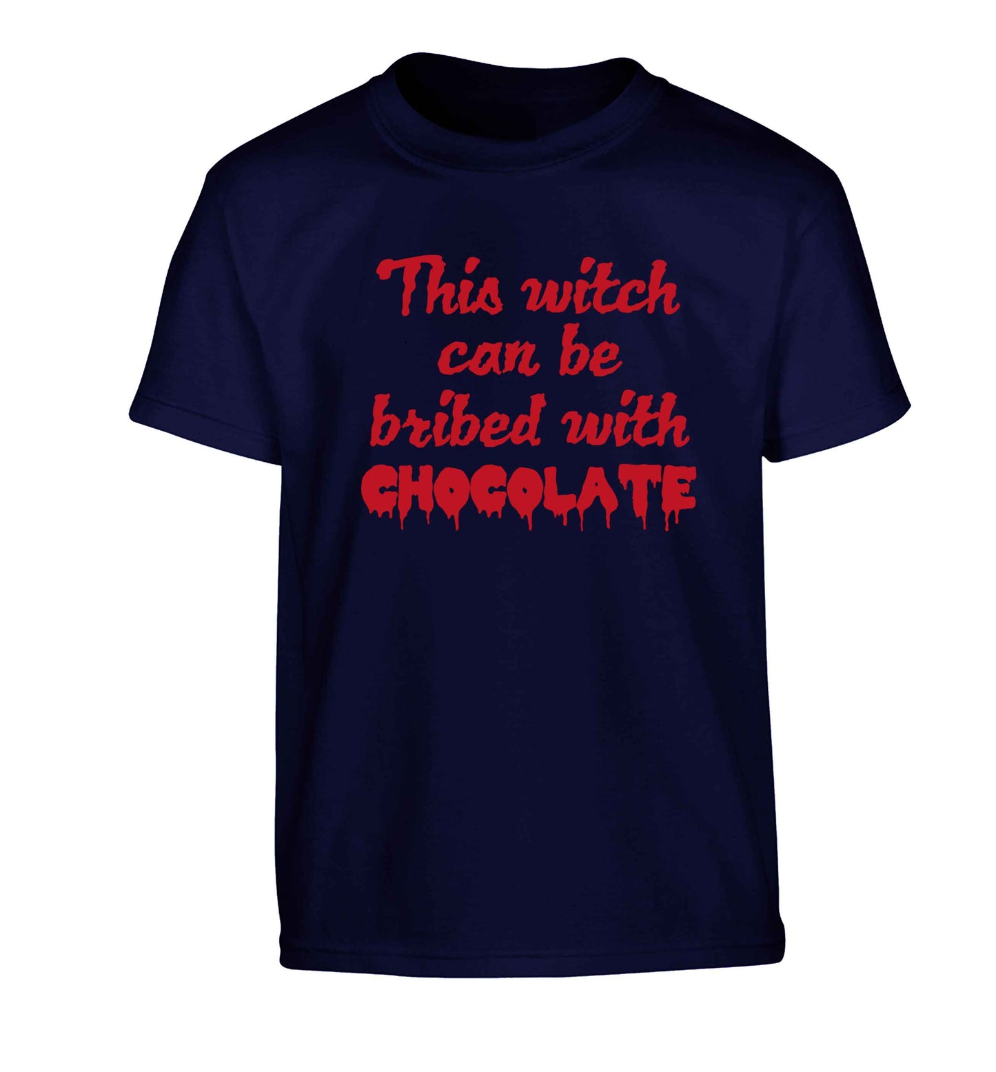 This witch can be bribed with chocolate Children's navy Tshirt 12-13 Years