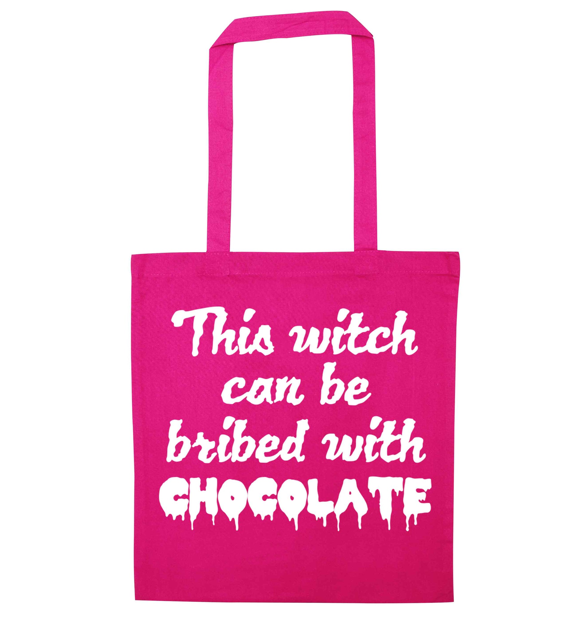 This witch can be bribed with chocolate pink tote bag