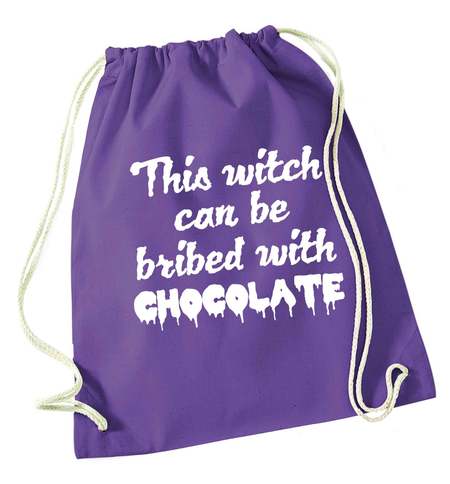 This witch can be bribed with chocolate purple drawstring bag