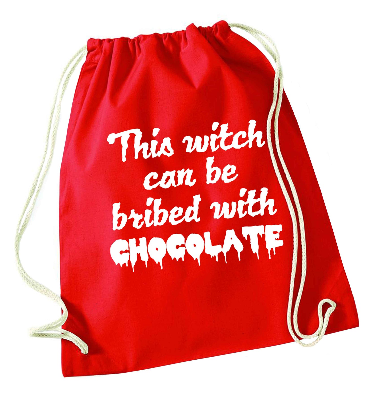 This witch can be bribed with chocolate red drawstring bag 