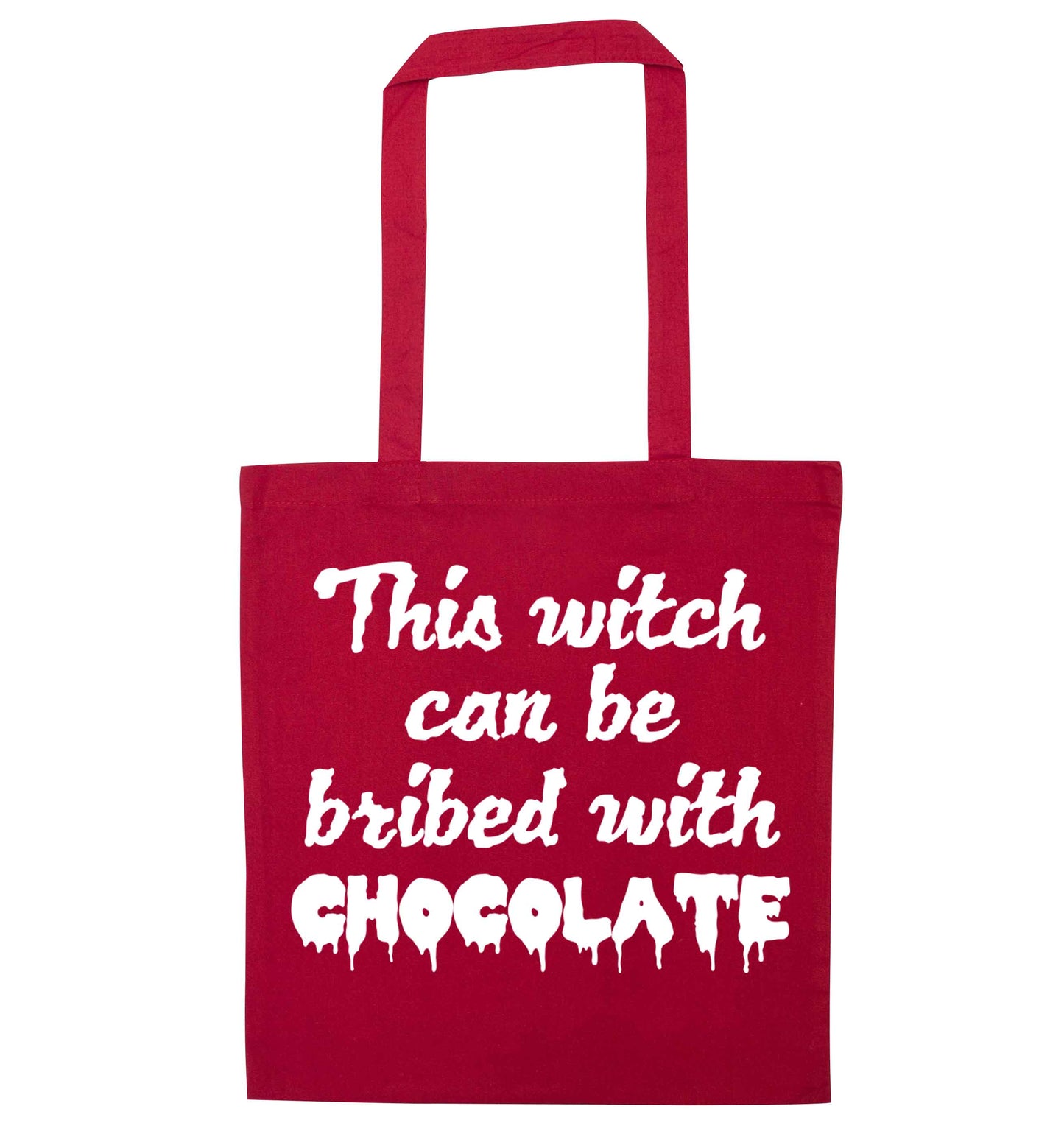 This witch can be bribed with chocolate red tote bag