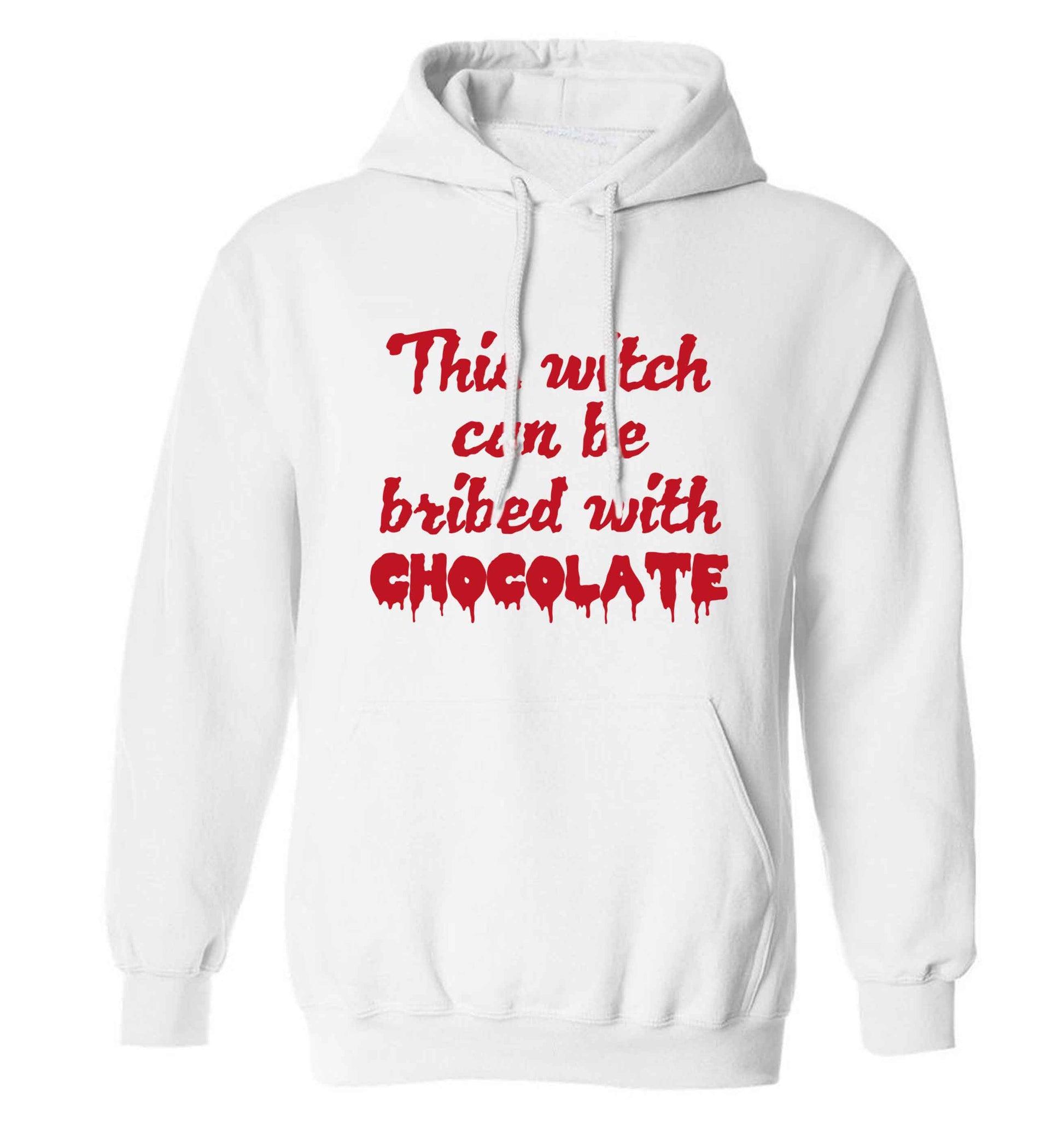 This witch can be bribed with chocolate adults unisex white hoodie 2XL